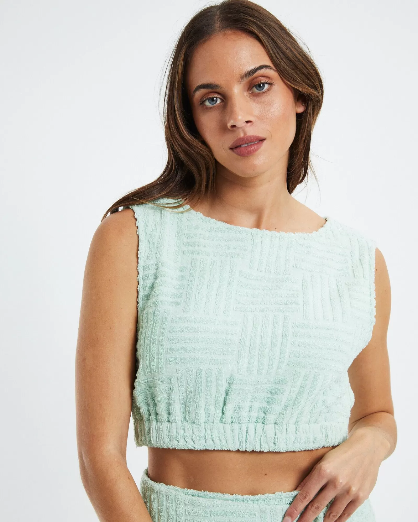 Shop SUBTITLED Ashby Terry Towelling Crop Top Green