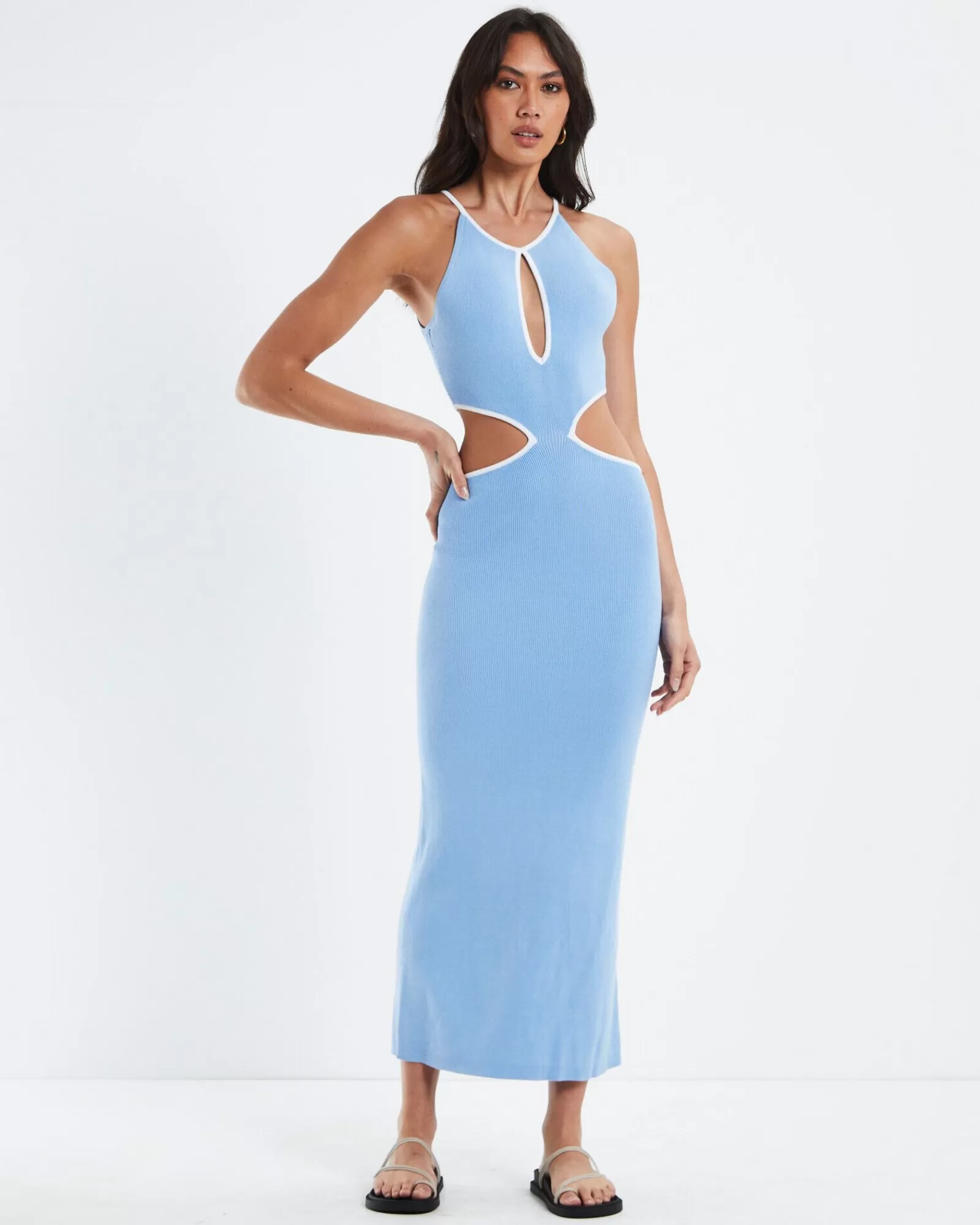 Best SUBTITLED Athena Contrast Bind Midi Cut Out Dress Blue