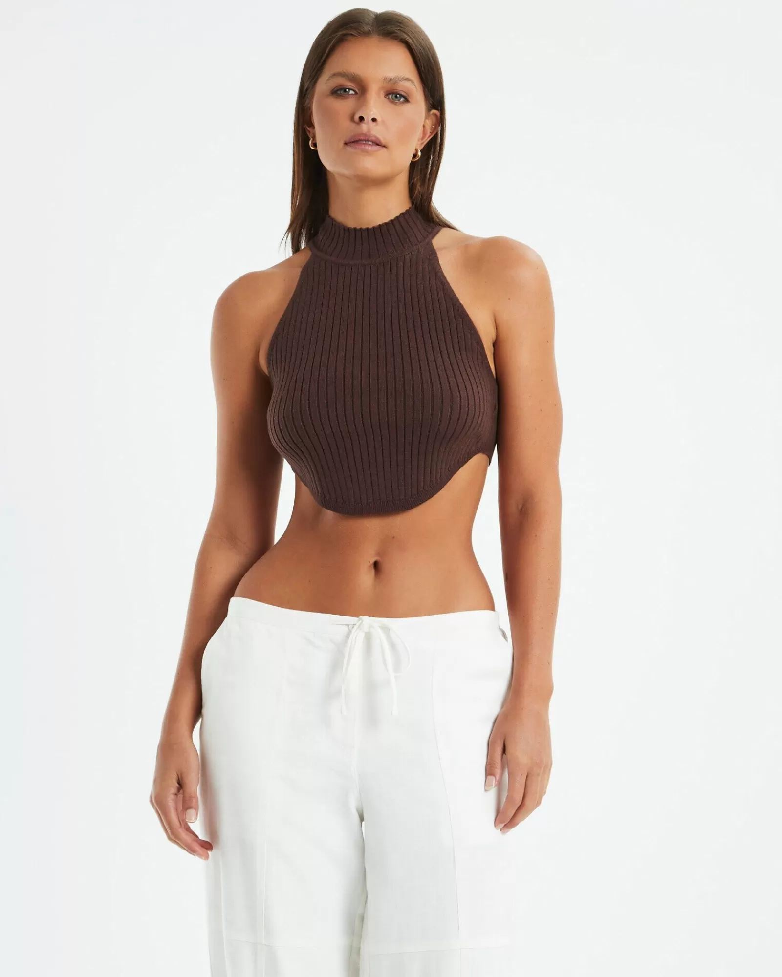 Best Sale SUBTITLED Athena High Neck Knit Top Mocha Brown