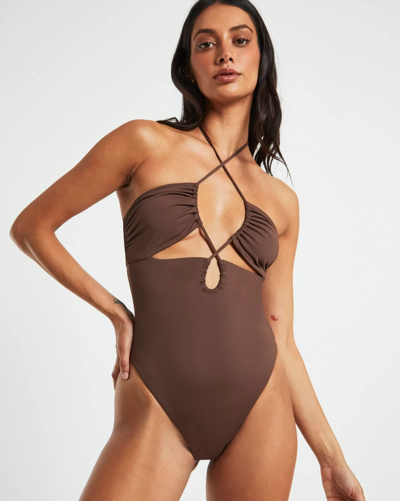 Cheap SUBTITLED Bandeau One Piece In Coffee Brown