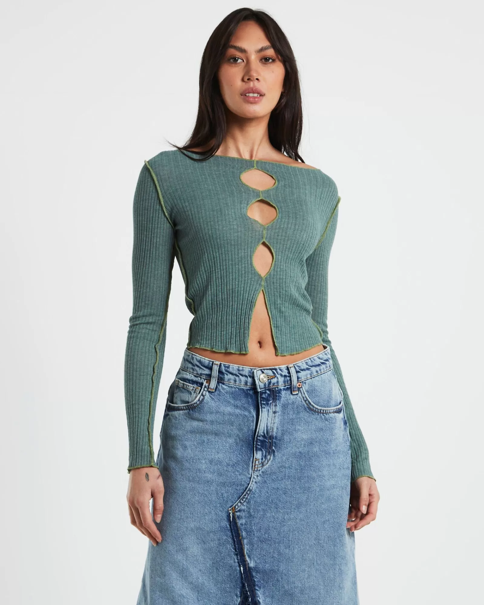 Cheap BDG URBAN OUTFITTERS Bdg Cut Out Long Sleeve Top Green