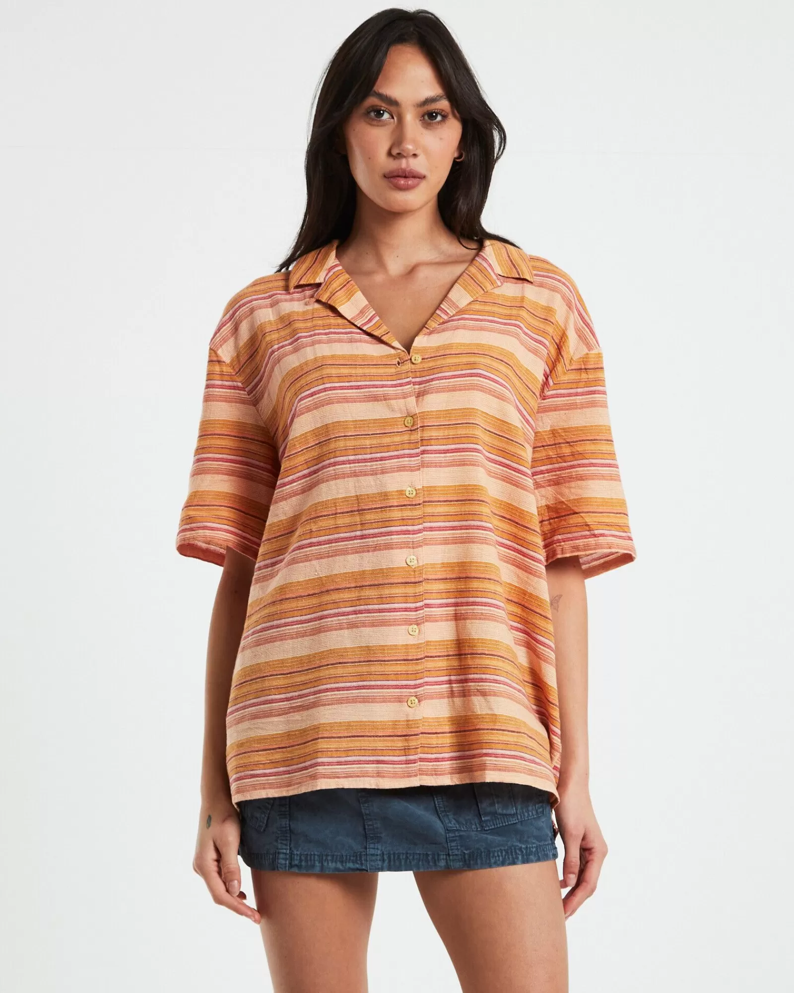 Clearance BDG URBAN OUTFITTERS Bdg Nolan Bowling Shirt Stripe Orange