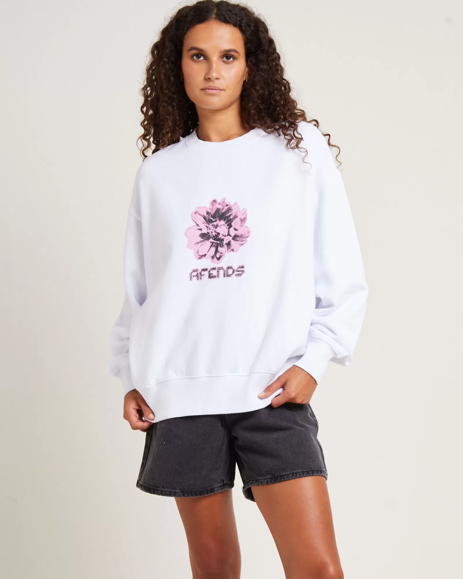 Clearance AFENDS Bloom Recycled Crew Neck Jumper White