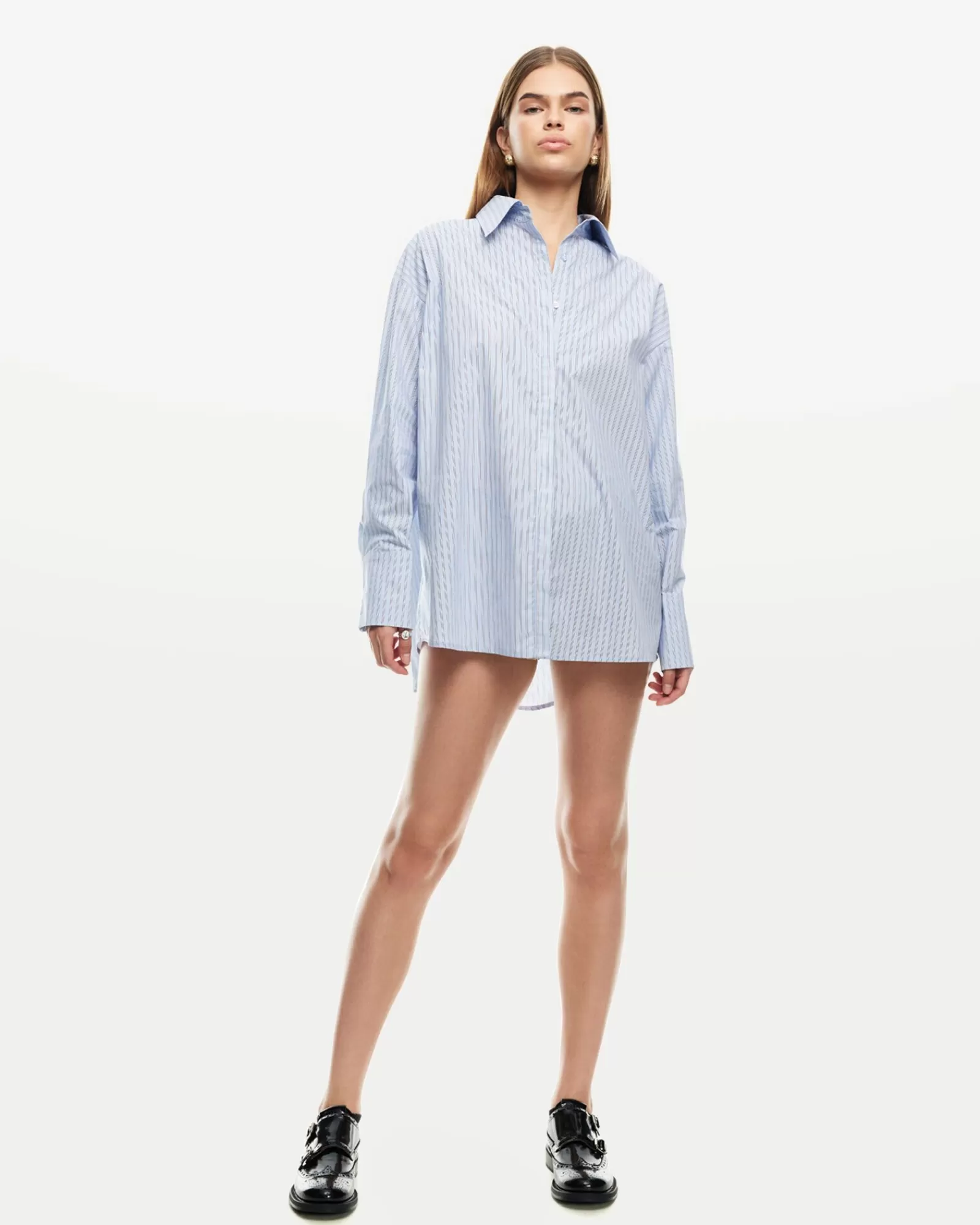 Shop LIONESS Boyfriend Long Sleeve Shirt In Blue Stripe