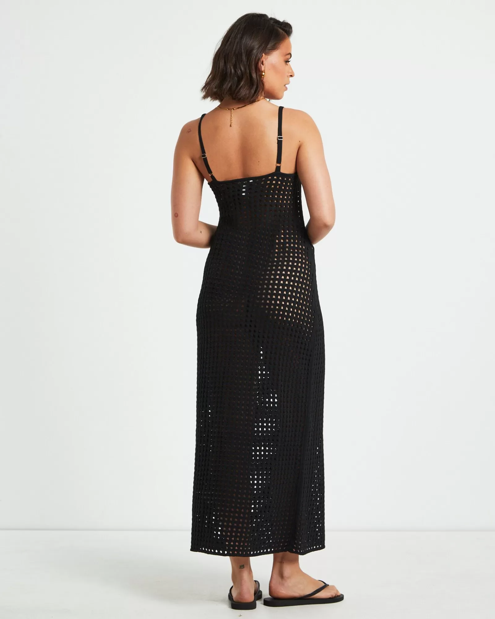 Store SUBTITLED Calypso Crochet Midi Dress In Black