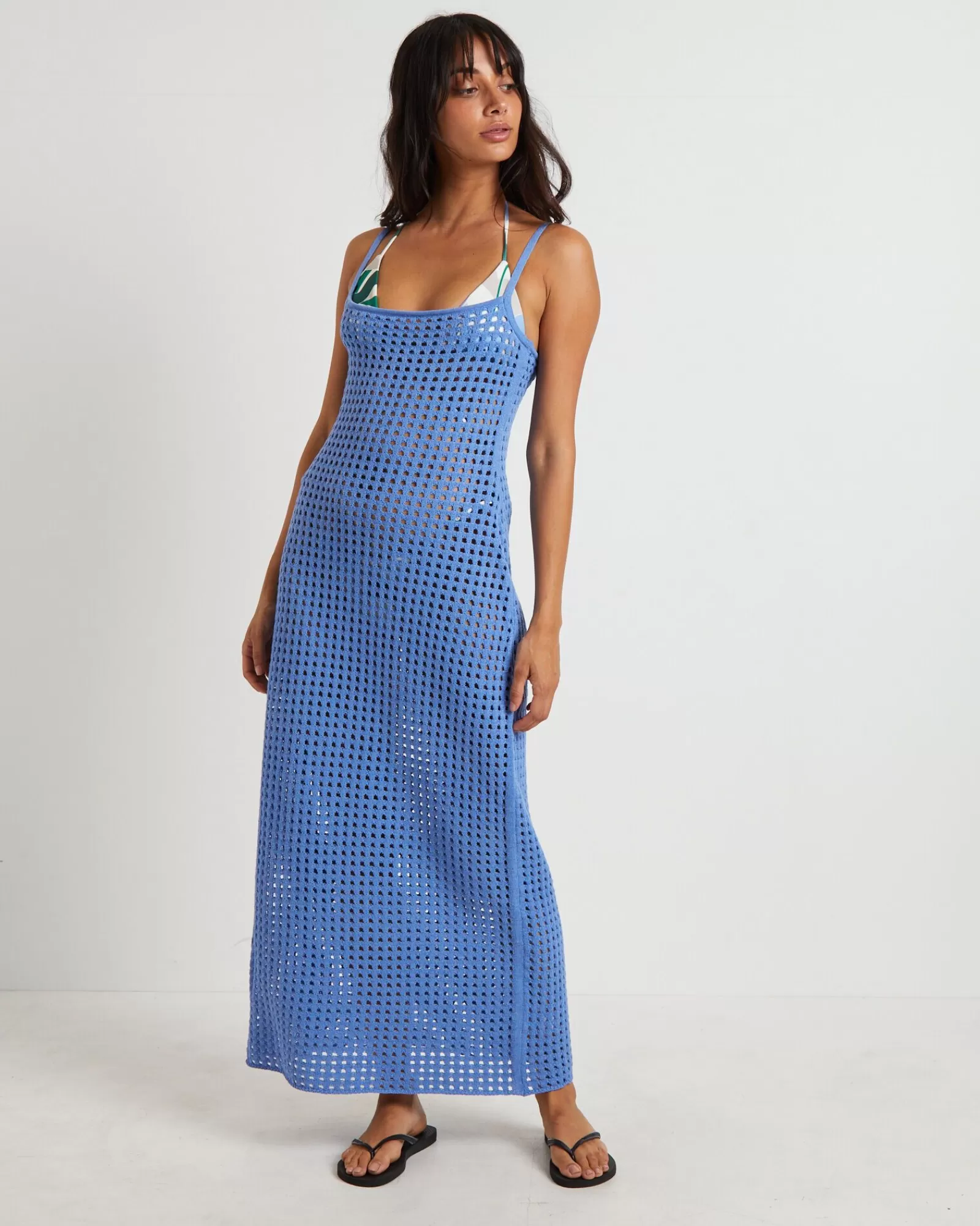 Shop SUBTITLED Calypso Crochet Midi Dress In Sea Blue