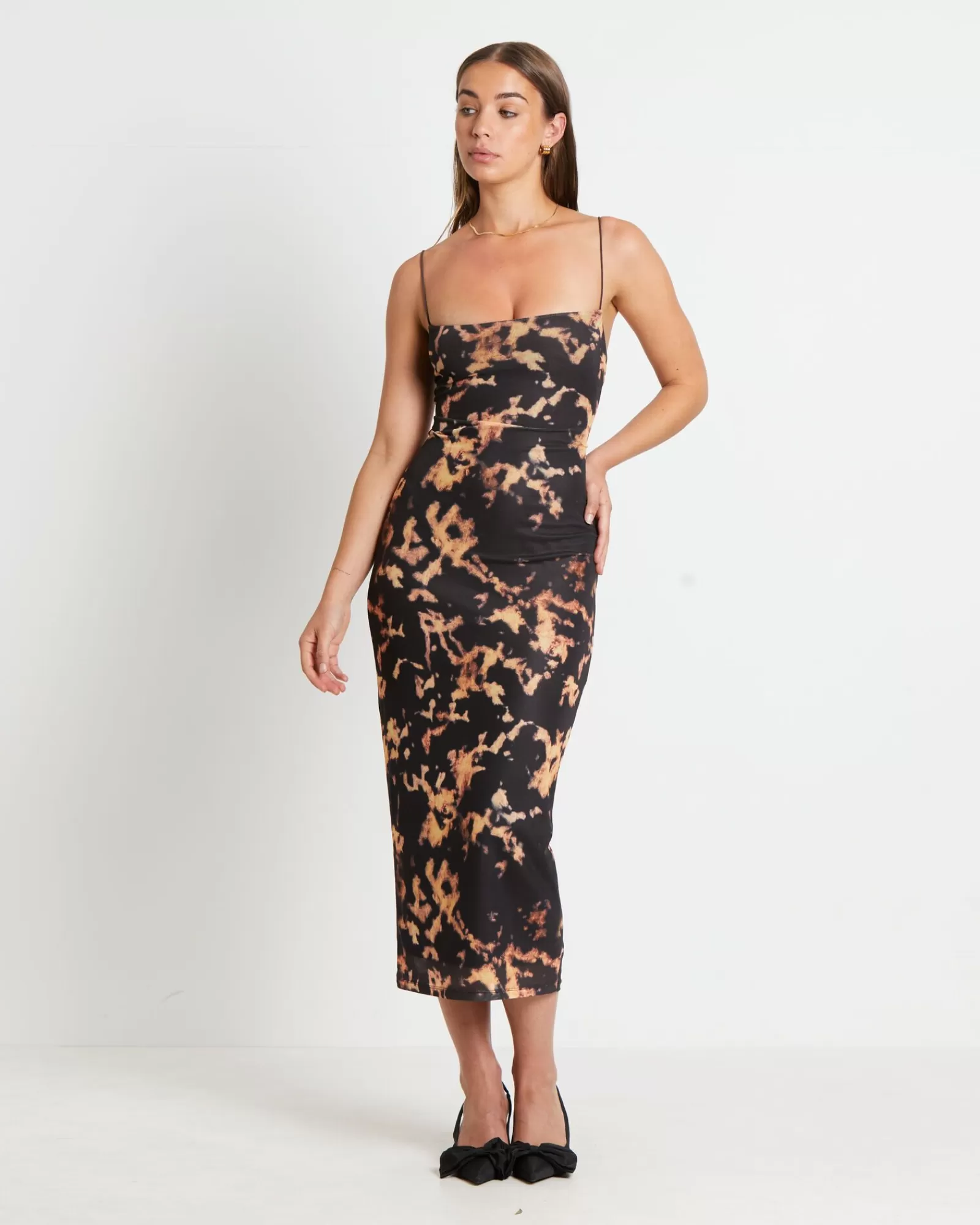 New NEON HART Carmen Dark Cloud Mesh Midi Dress In Brown