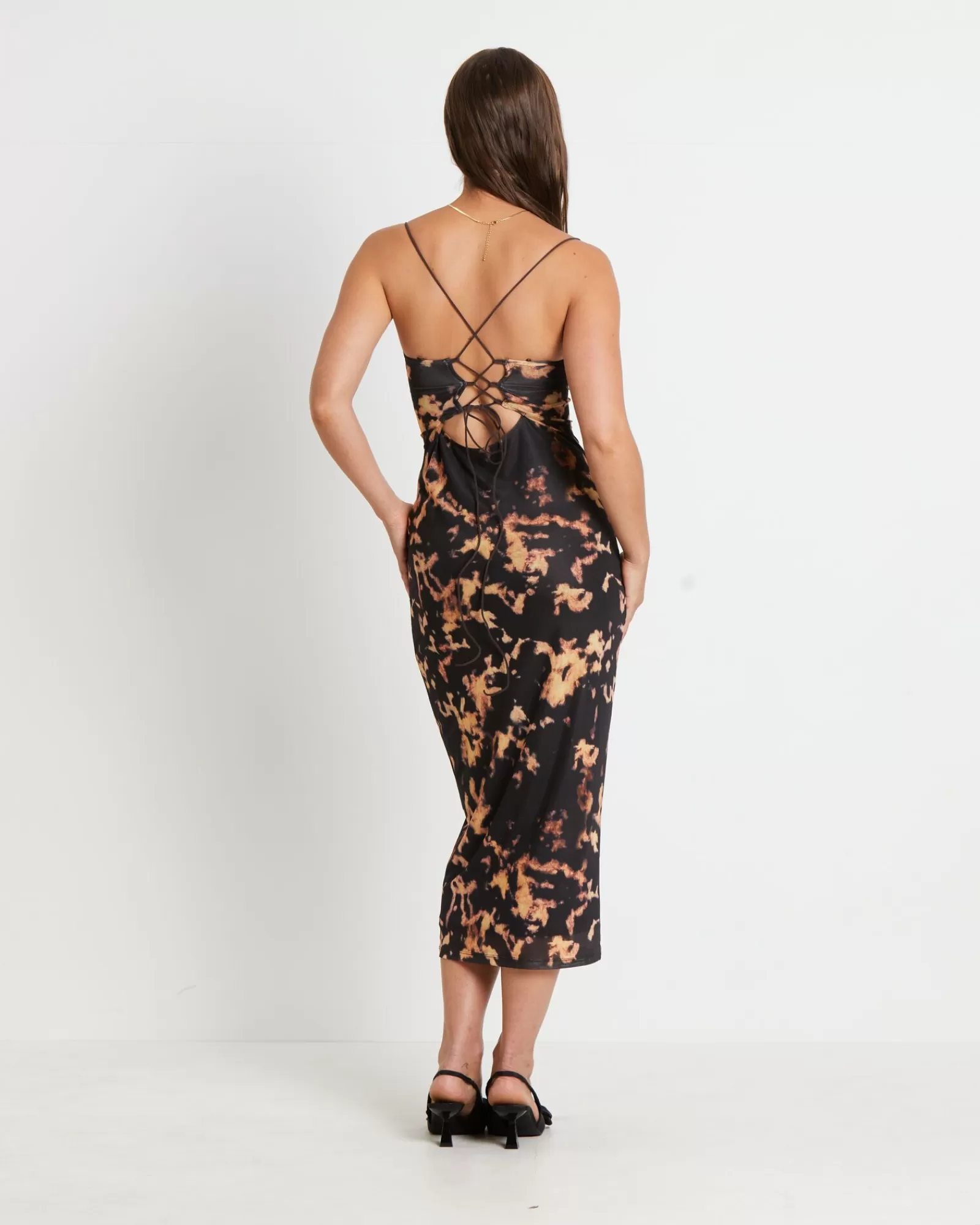 New NEON HART Carmen Dark Cloud Mesh Midi Dress In Brown