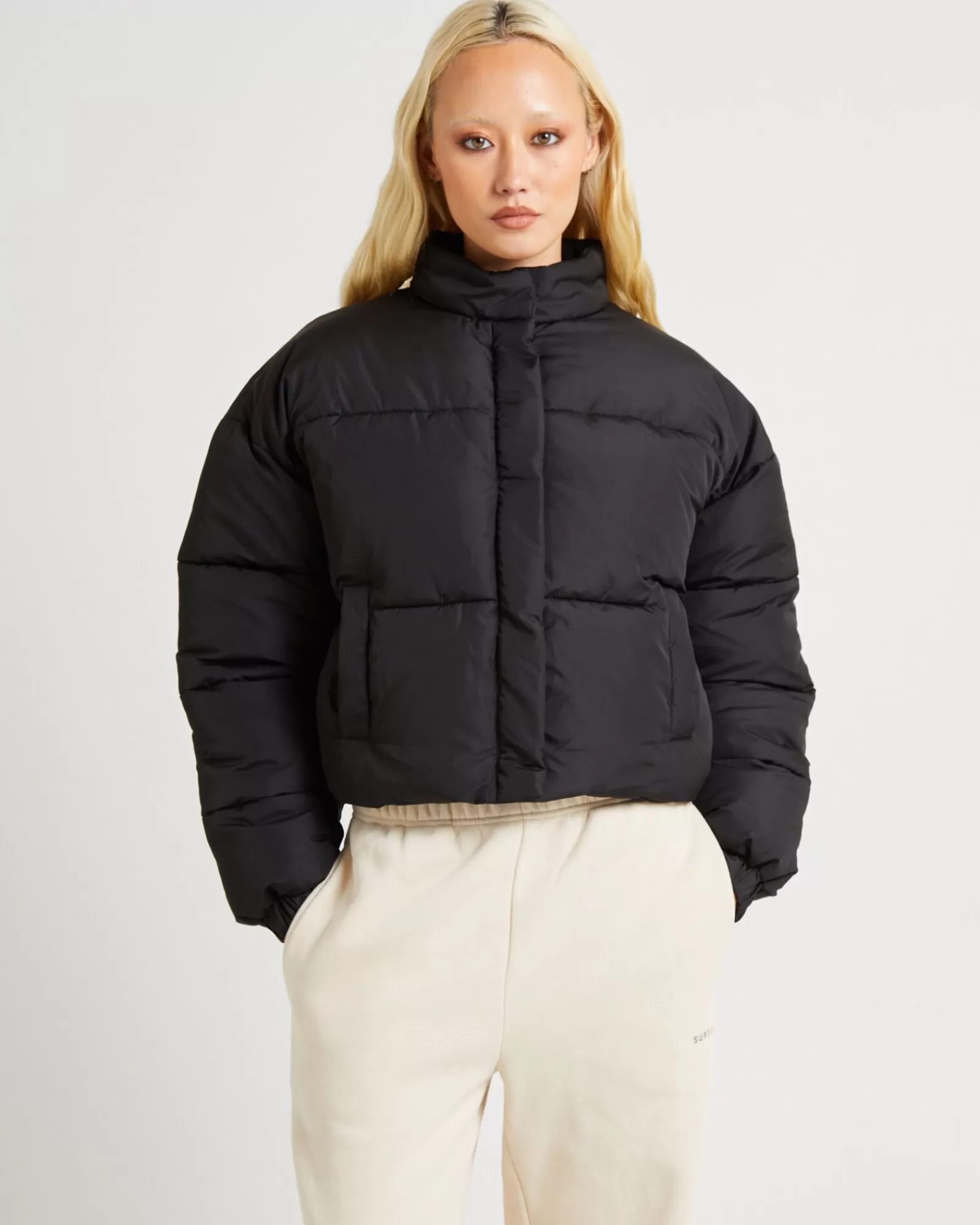 Discount SUBTITLED Casey Cropped Puffer Jacket Black