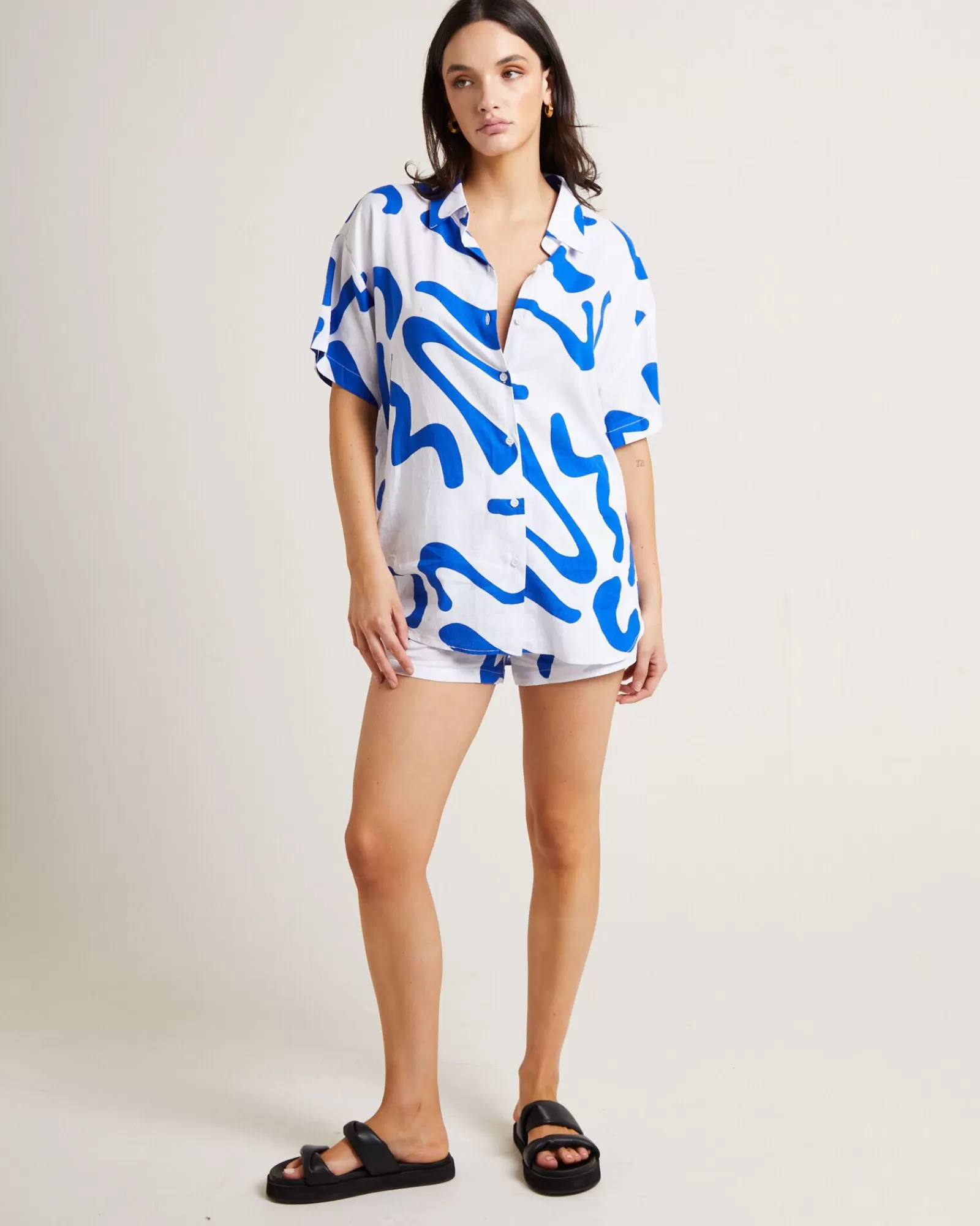 Outlet SUBTITLED Charlie Swirl Short Sleeve Shirt In Blue