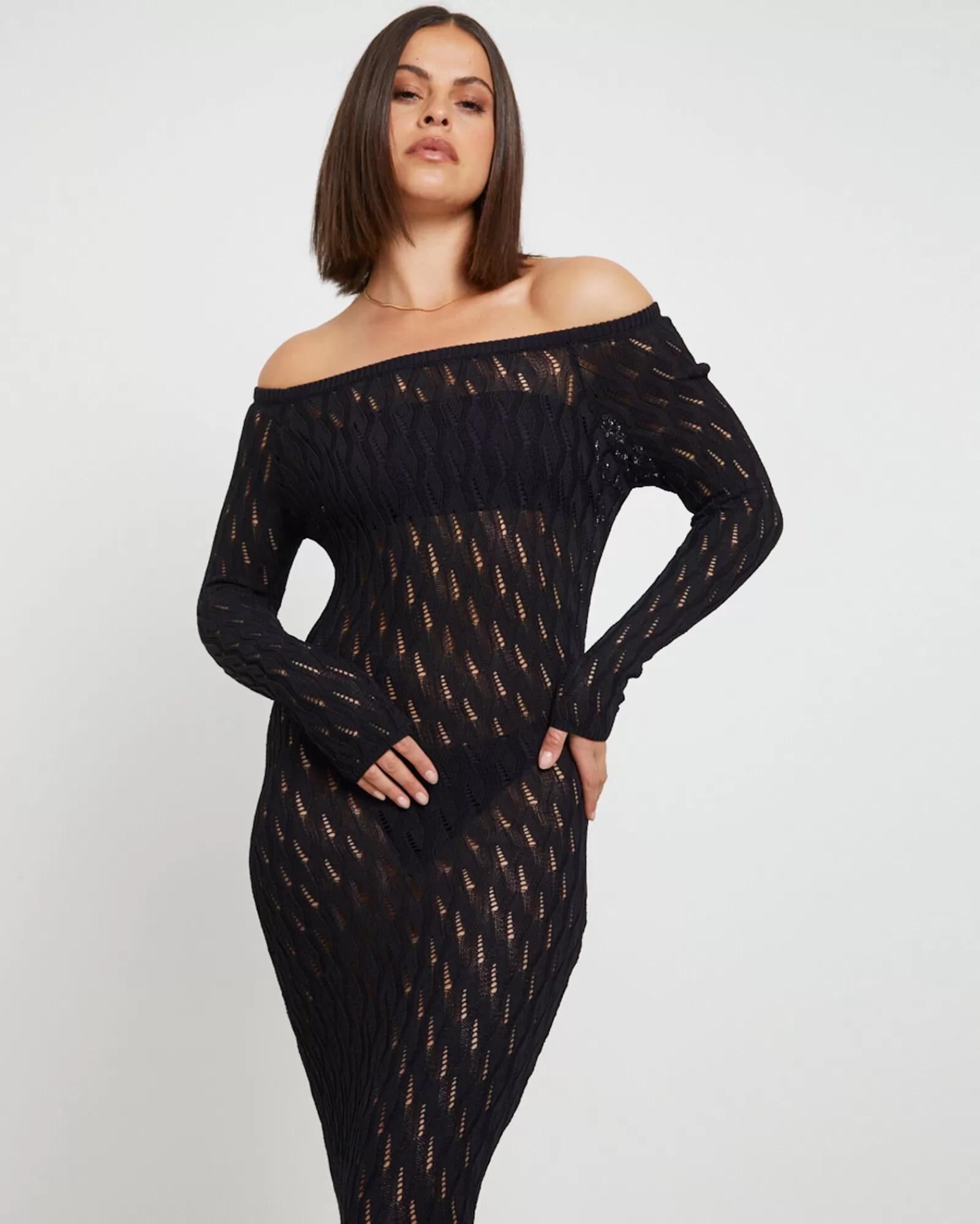 Sale SNDYS Cleo Midi Long Sleeve Dress In Black