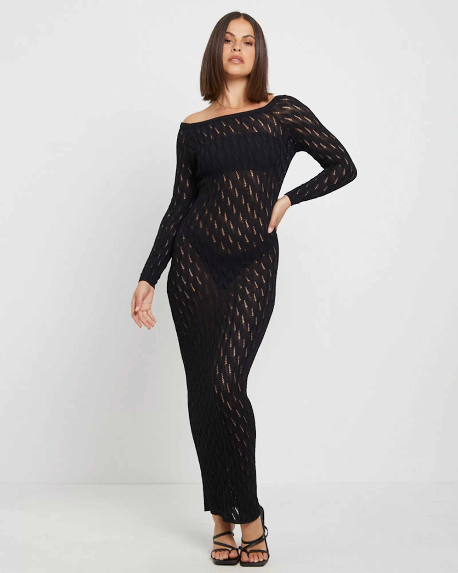 Sale SNDYS Cleo Midi Long Sleeve Dress In Black