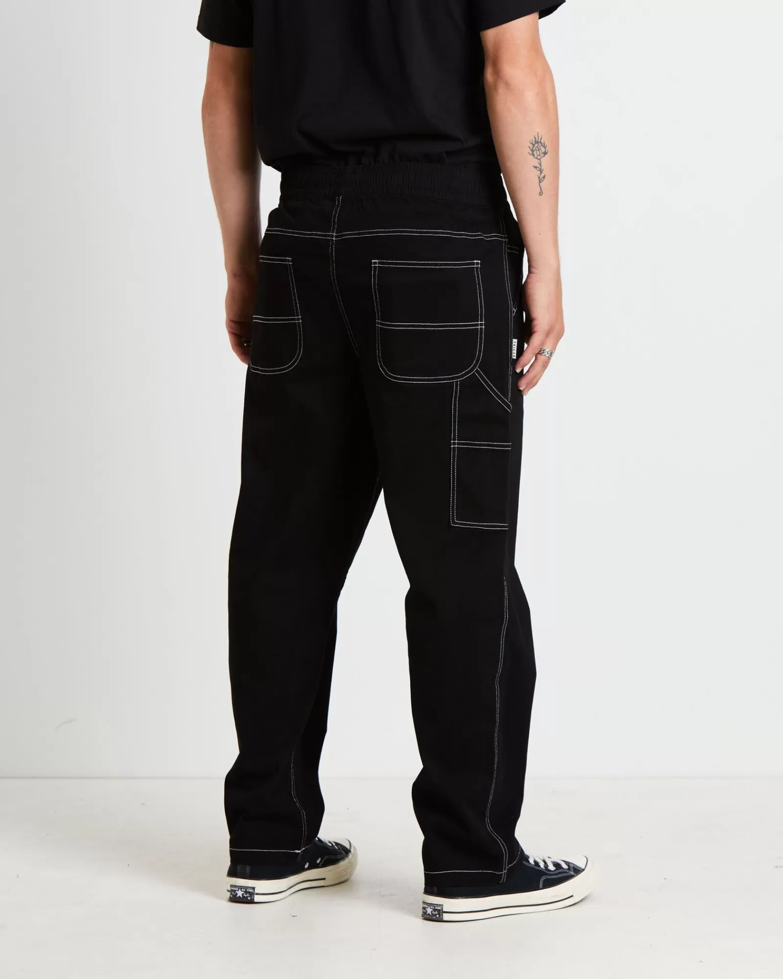 New TAIKAN Contrast Stitch Carpenter Pants In Black