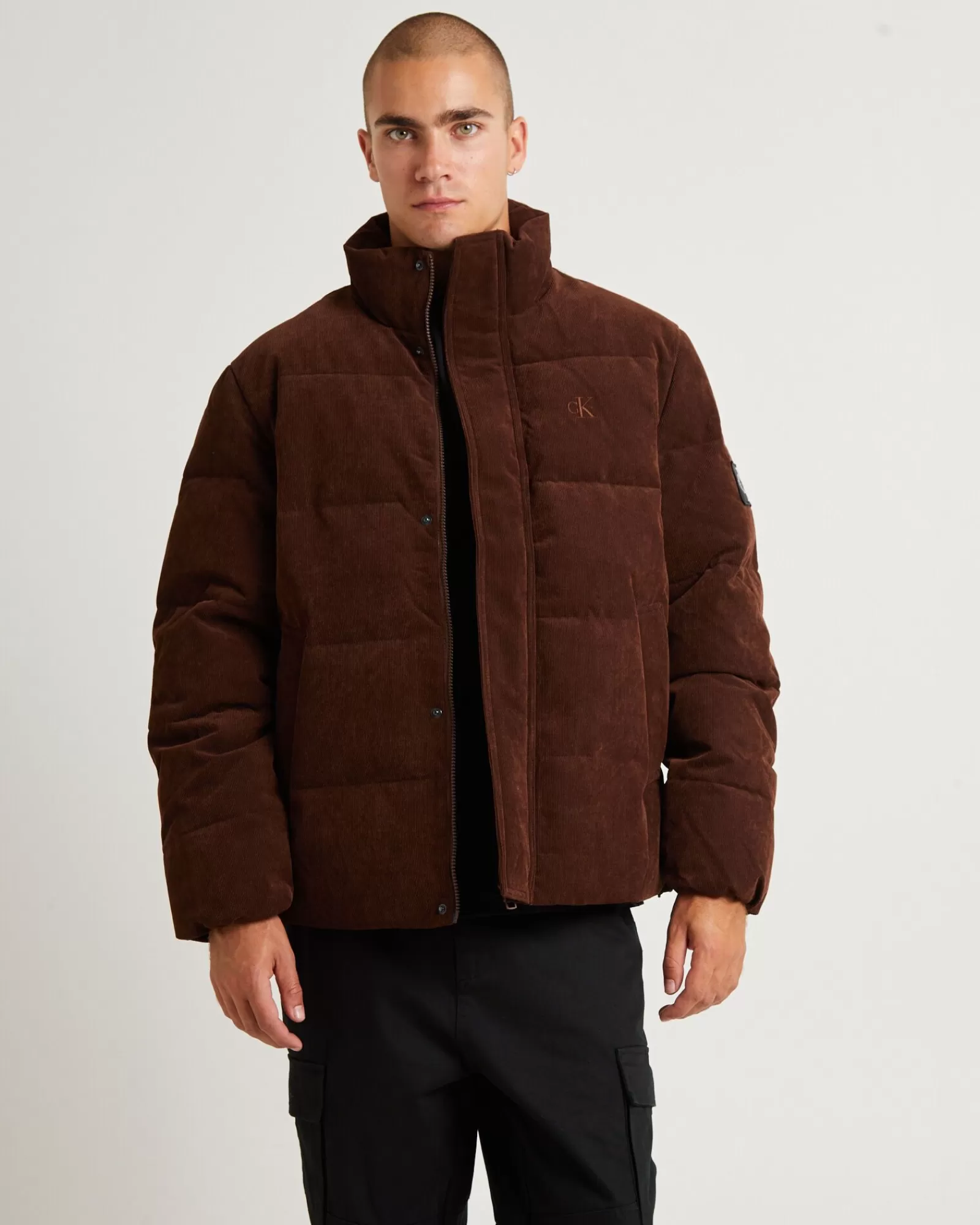 Clearance CALVIN KLEIN Corduroy Puffer Jacket Dark Chestnut