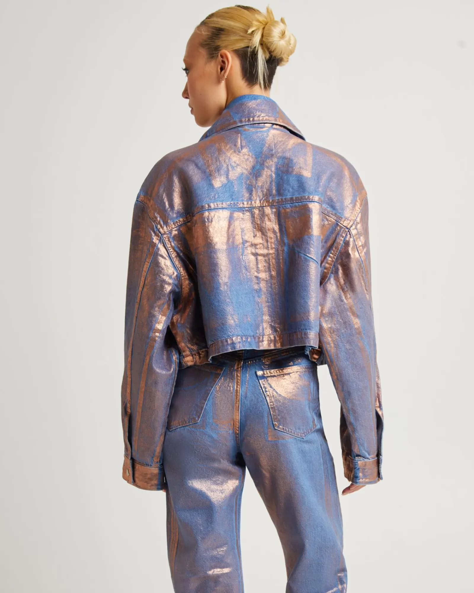 Flash Sale CALVIN KLEIN Cropped Metallic Denim Shirt Jacket