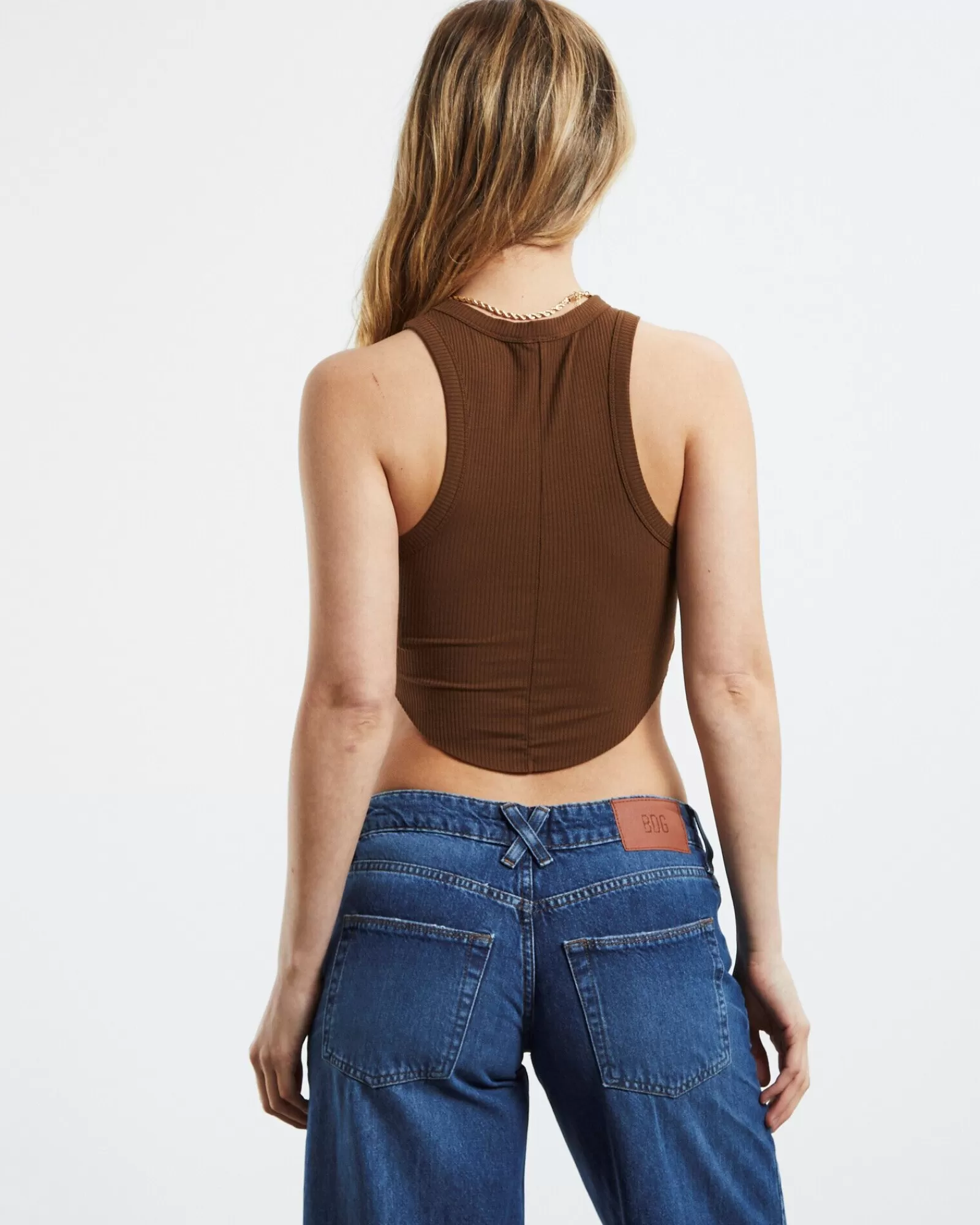 New BDG URBAN OUTFITTERS Curved Hem Tank Chocolate Brown