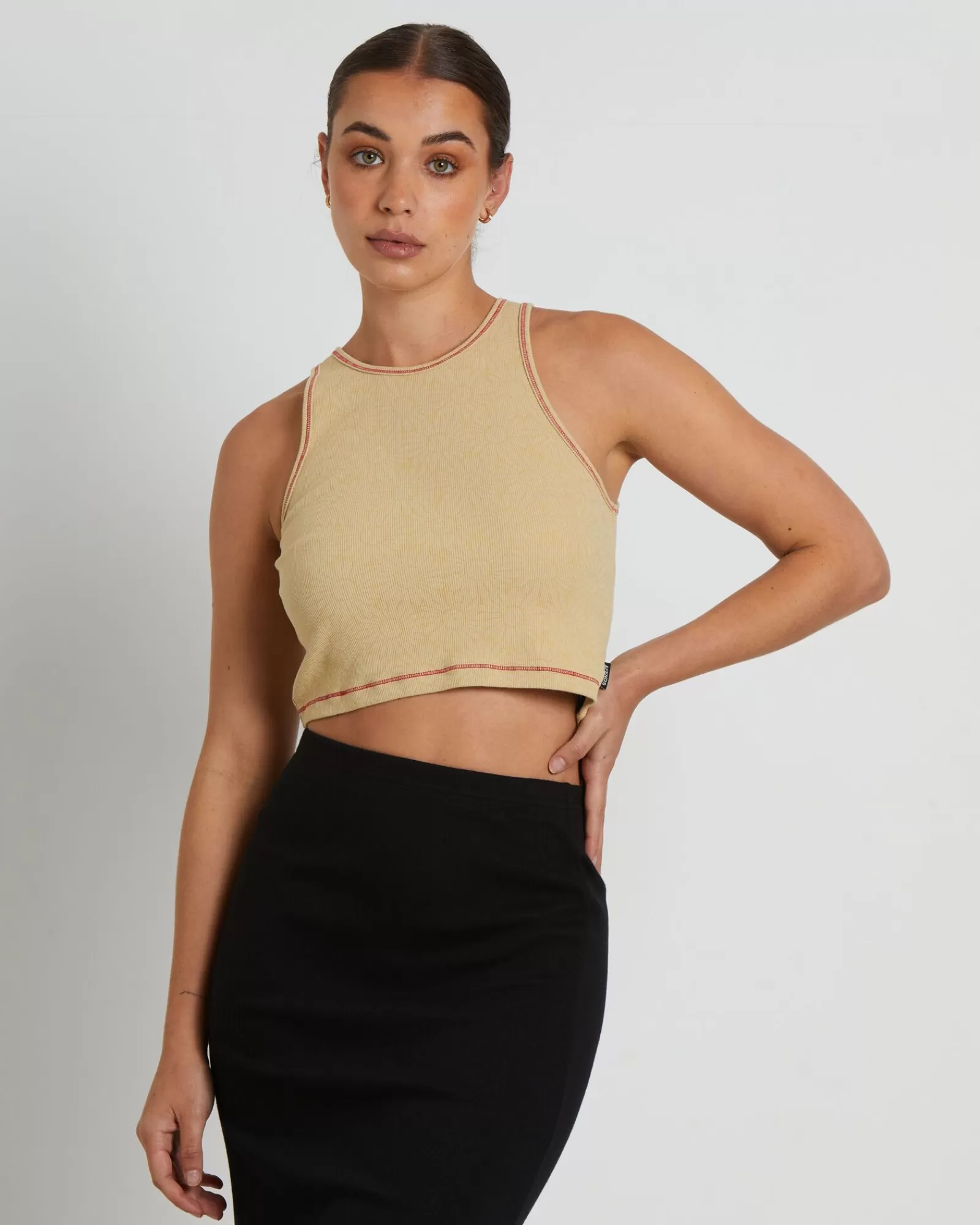 Shop AFENDS Dandy Pearly Recycled Rib Cropped Singlet In Camel