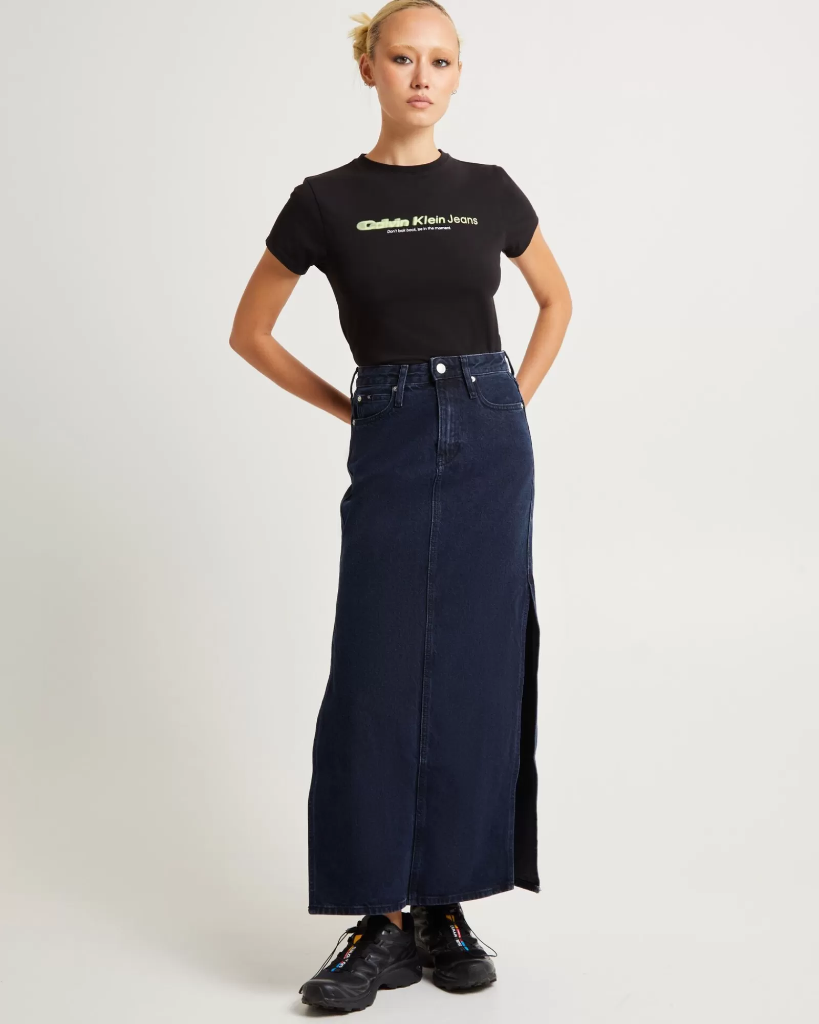 Shop CALVIN KLEIN Denim Maxi Skirt Dark