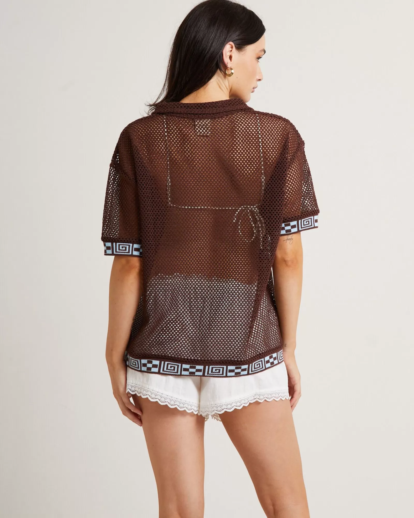 Cheap INSIGHT Dimension Crochet Short Sleeve Shirt In Chocolate