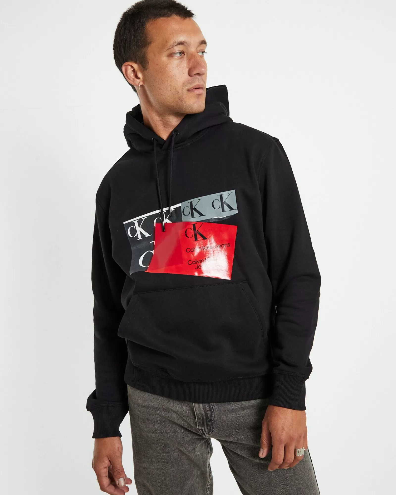 Best Sale CALVIN KLEIN Disrupted Ck Box Urban Hoodie Black