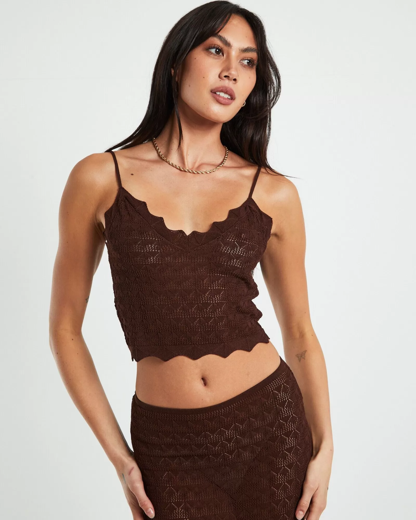 Store ALICE IN THE EVE Eleanora Lace Knit Cami Dark Chocolate Brown