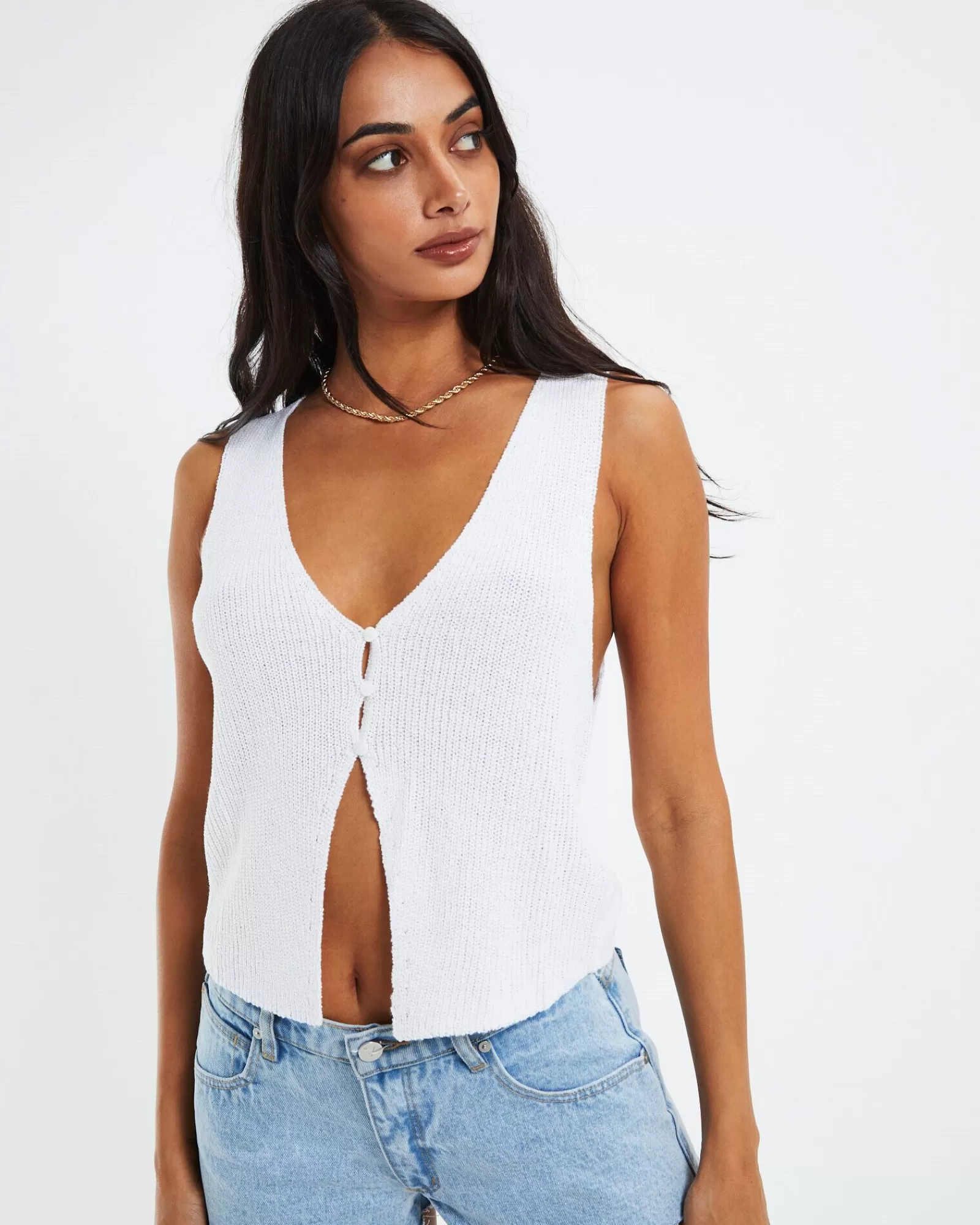 New SUBTITLED Elena Knit Rib Vest White