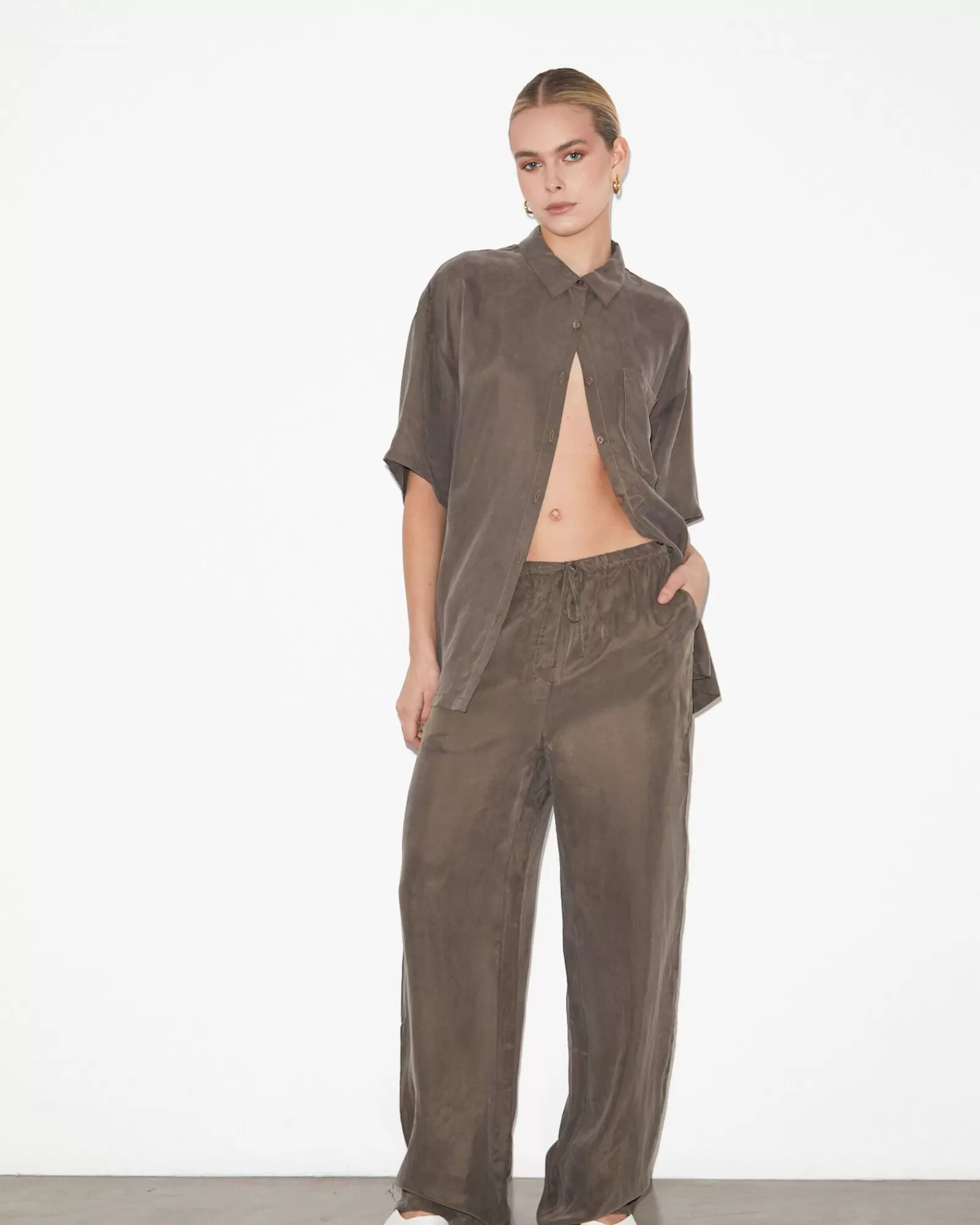 Discount STUDIO Ember Silky Jacquard Pj Pants In Coffee Brown