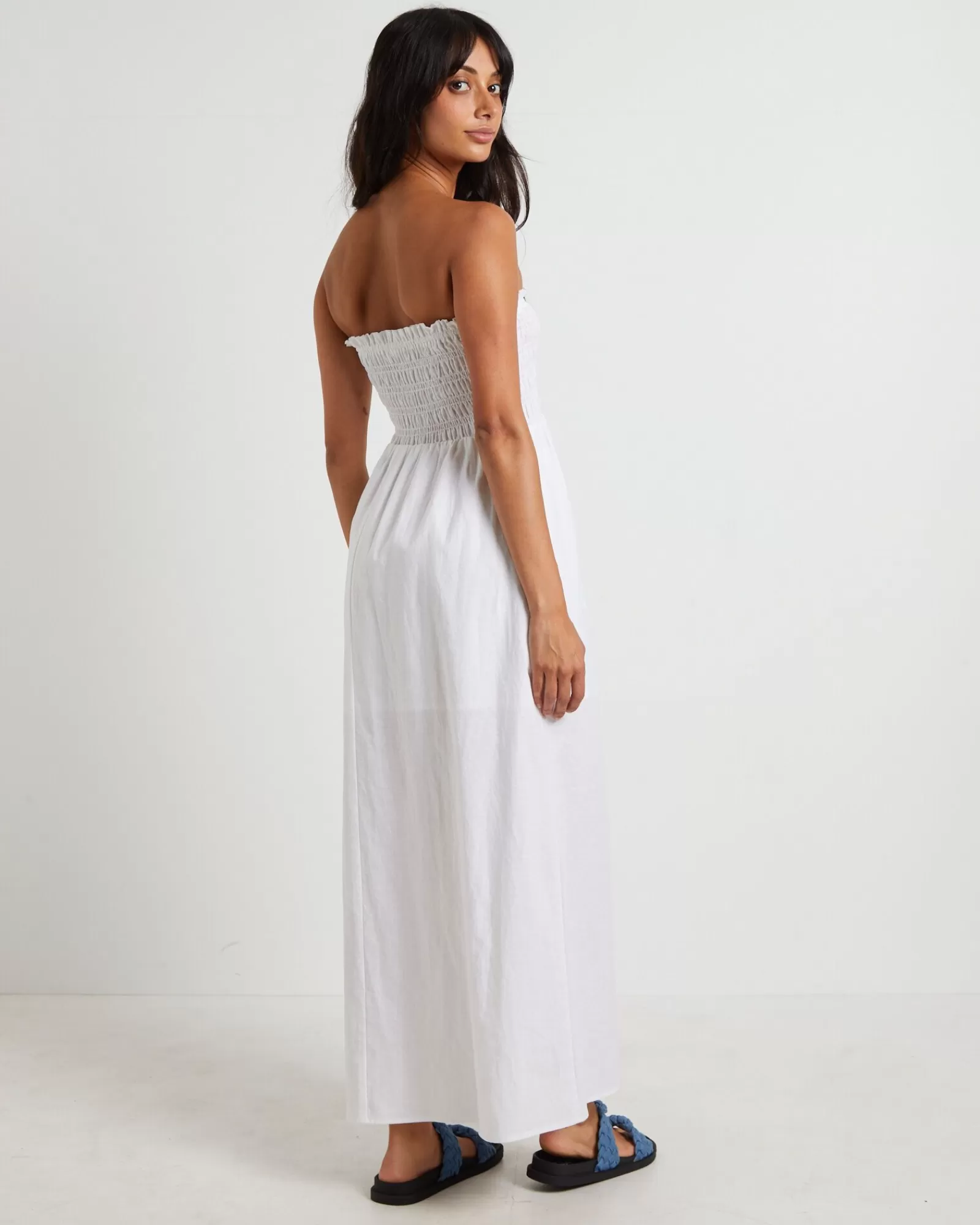 New SUBTITLED Esme Shirred Bandeau Maxi Dress In White