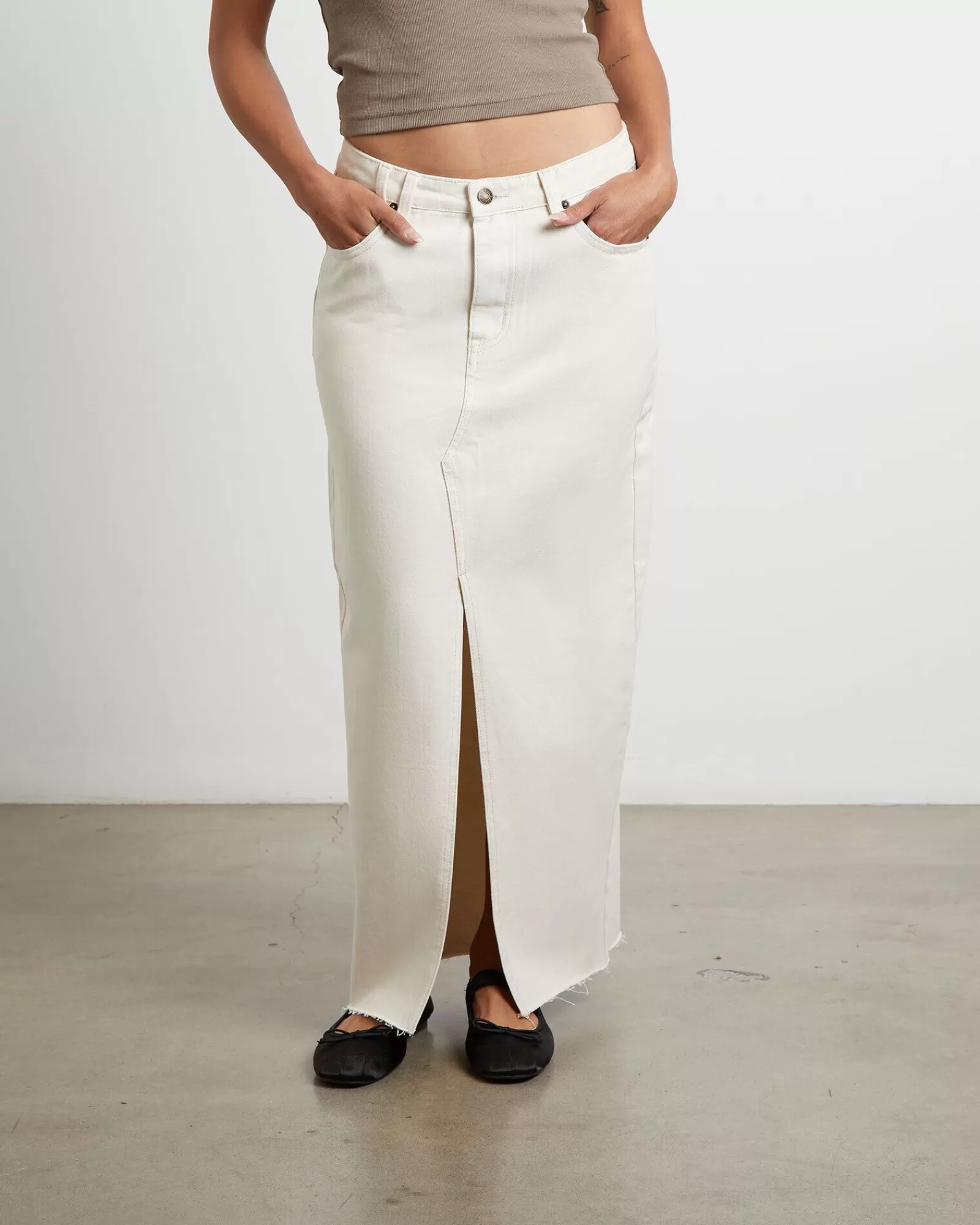 New INSIGHT Eva Maxi Denim Skirt In Chalk