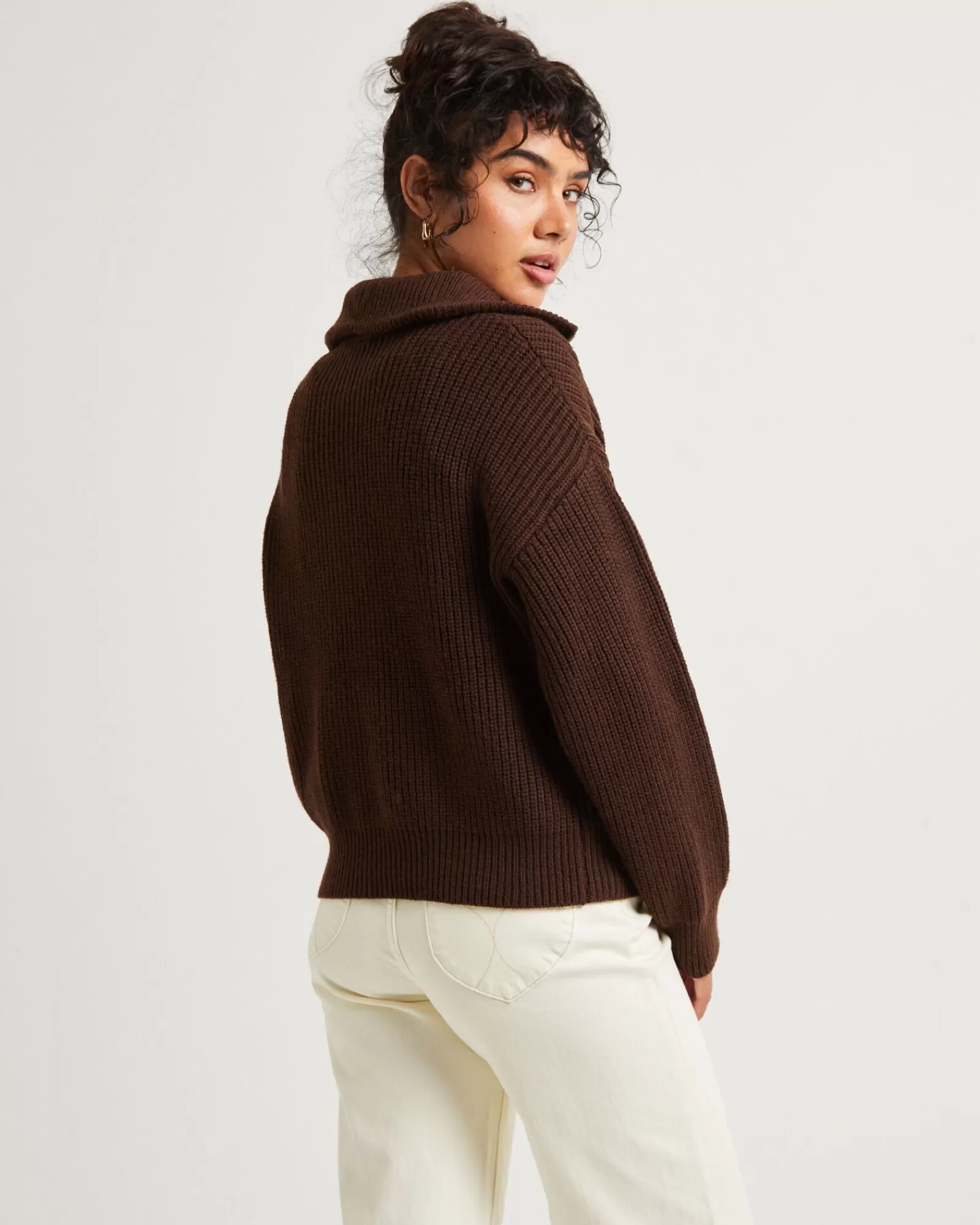 Cheap SUBTITLED Ezra Half Zip Knit Pull Over Chocolate Brown