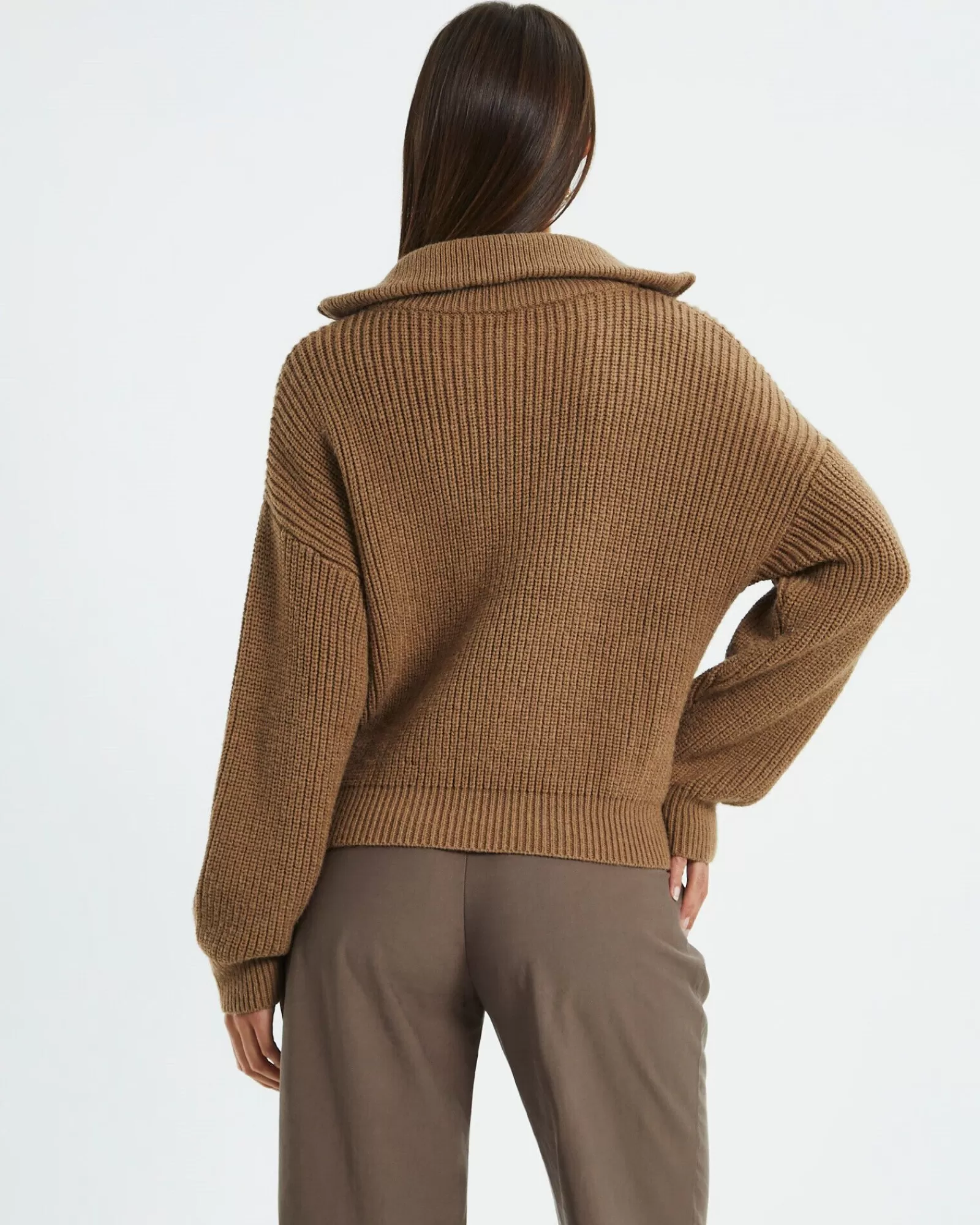 Fashion SUBTITLED Ezra Half Zip Knit Pull Over Hazelnut