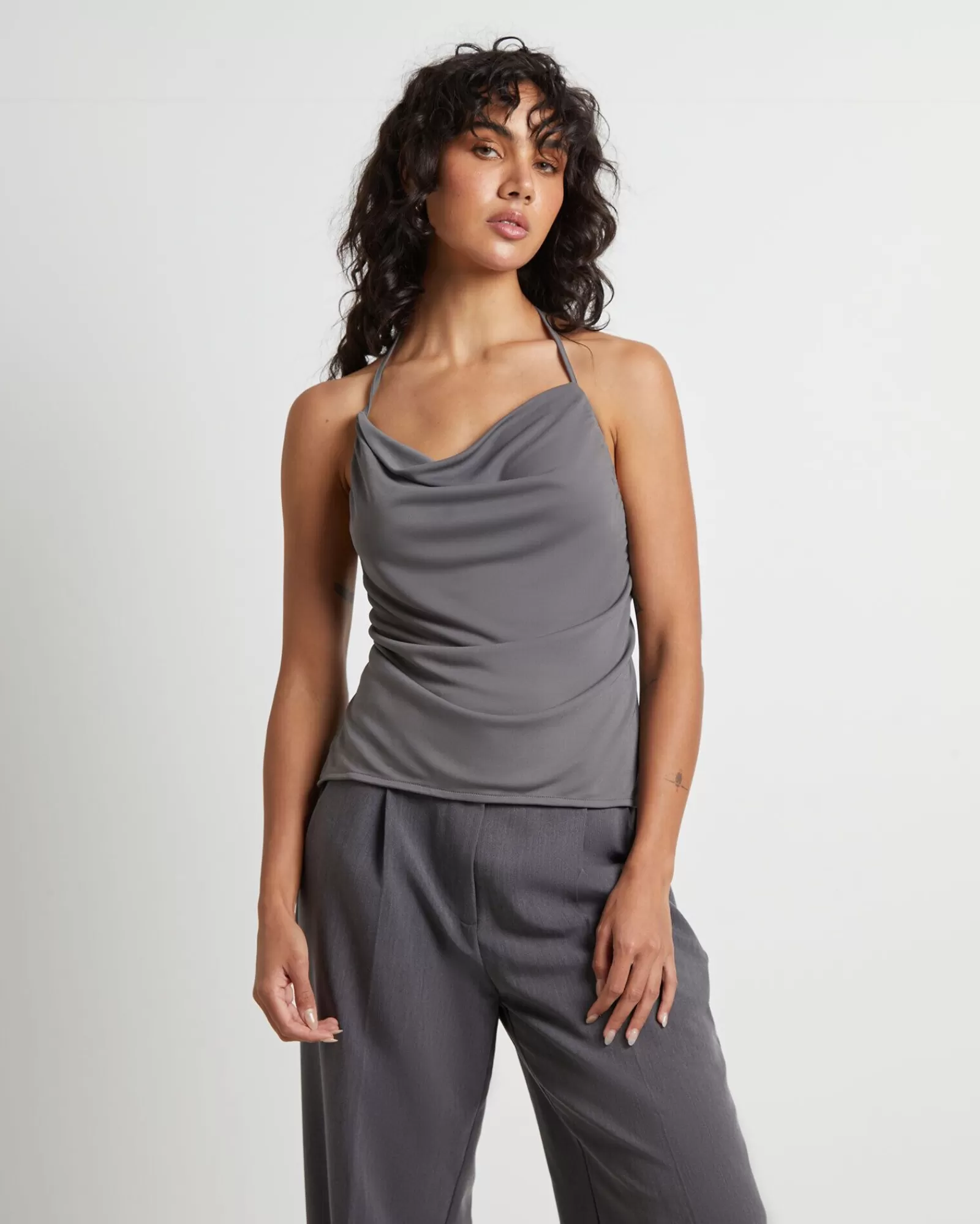 Outlet ALICE IN THE EVE Frankie Slinky Cowl Neck Halter Top In Slate Grey