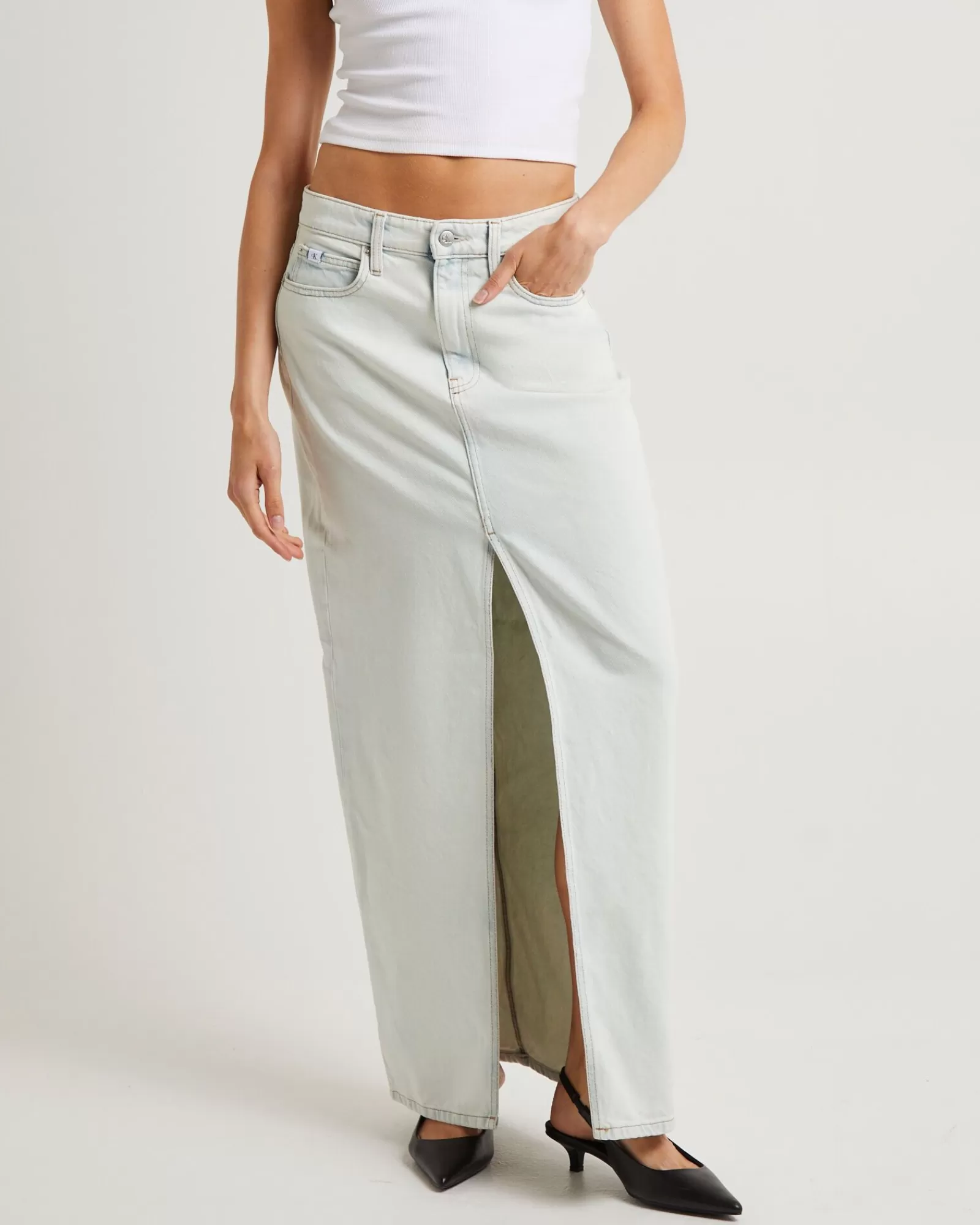 Discount CALVIN KLEIN Front Split Maxi Denim Skirt