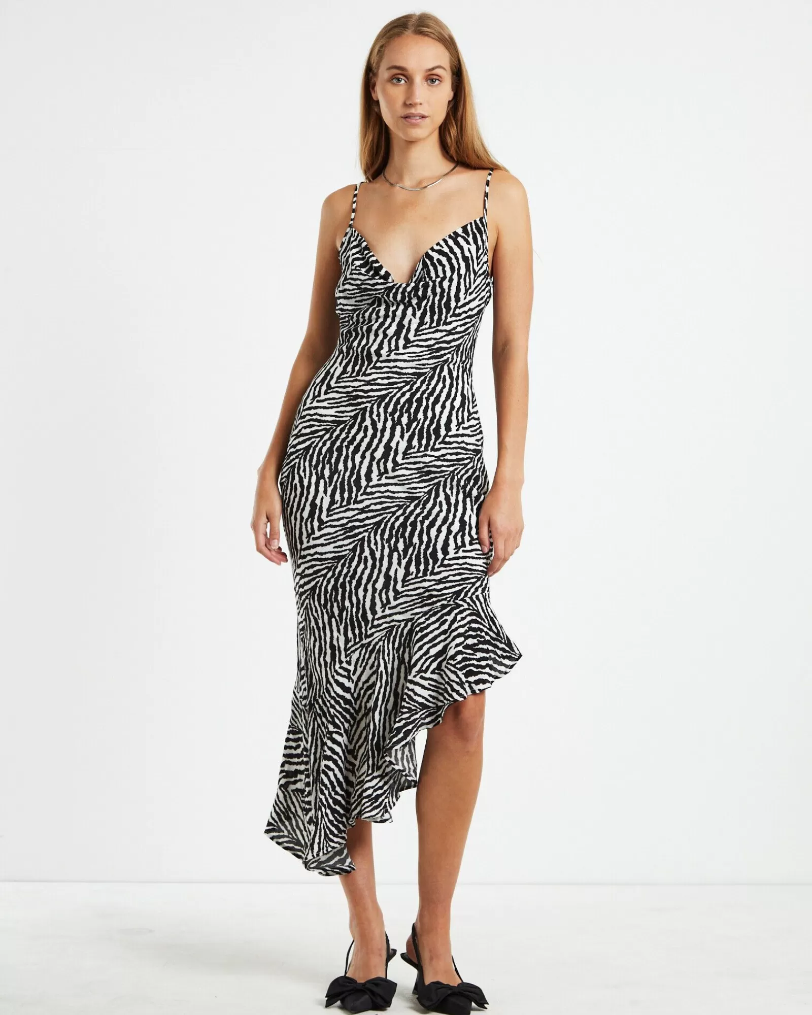 New CHARLIE HOLIDAY Gp Bahama Midi Dress Zebra Black