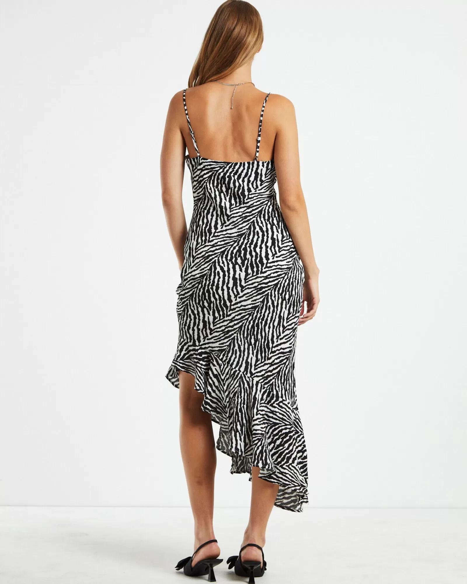 New CHARLIE HOLIDAY Gp Bahama Midi Dress Zebra Black