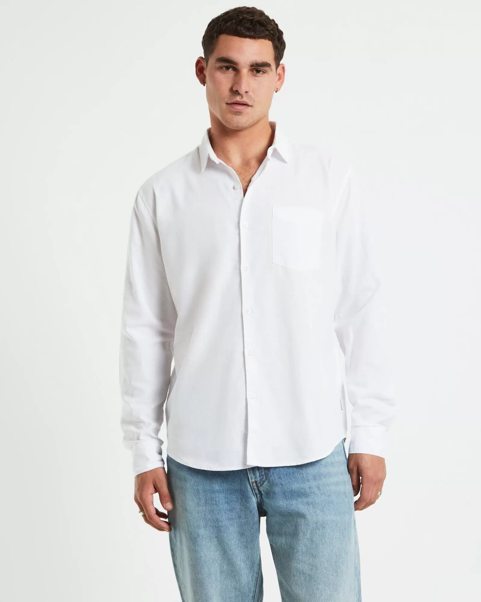 Sale ARVUST Grover Long Sleeve Linen Shirt White