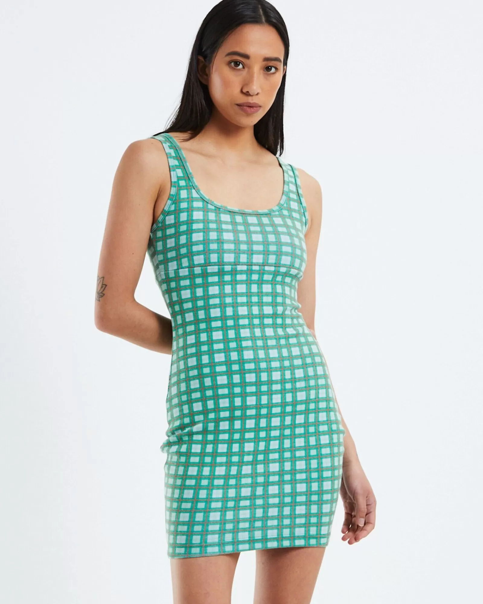 Flash Sale AFENDS Hemp Rib Check Dress Forest Green