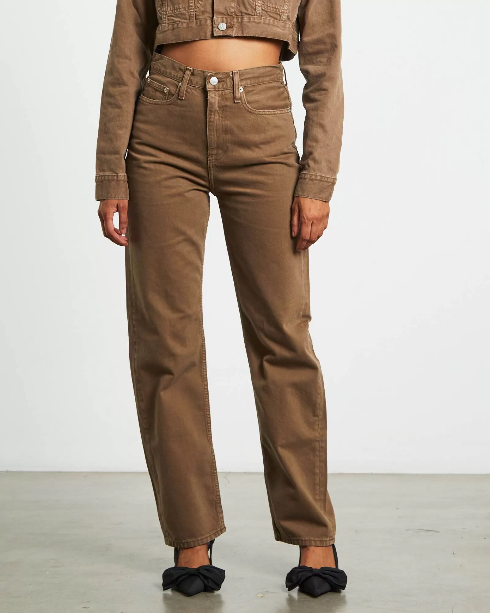 Cheap CALVIN KLEIN High Rise Straight Jeans In Brown