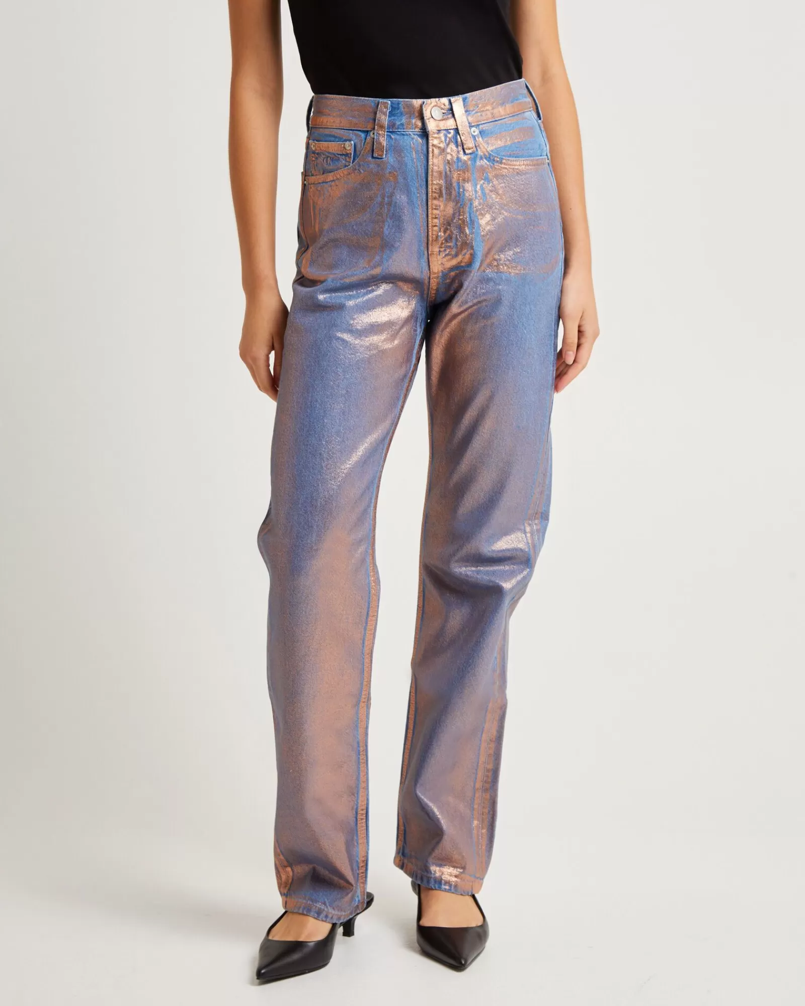 Sale CALVIN KLEIN High Rise Straight Metallic Jeans