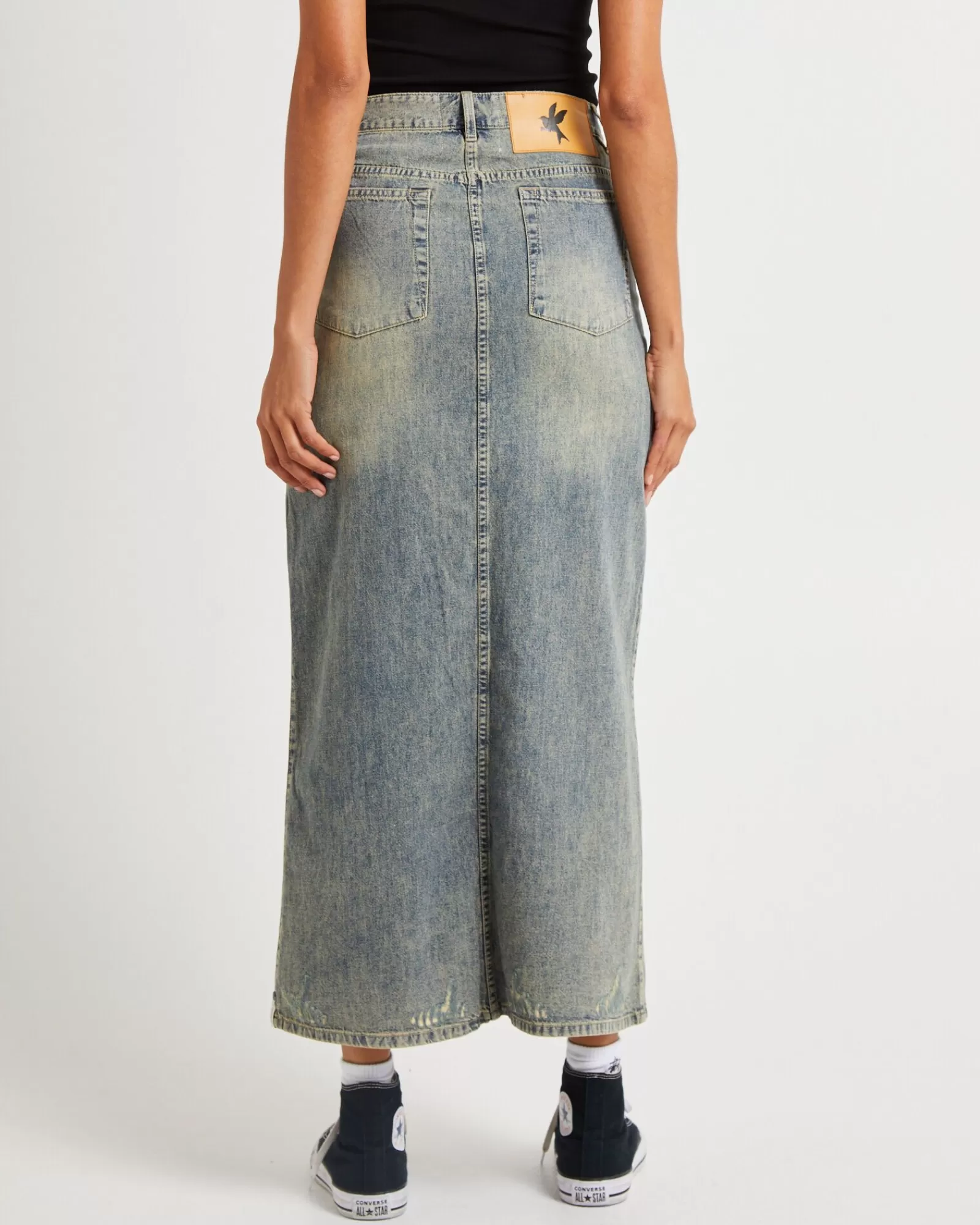 Discount ONE TEASPOON High Waisted Denim Column Skirt Dirty Blue