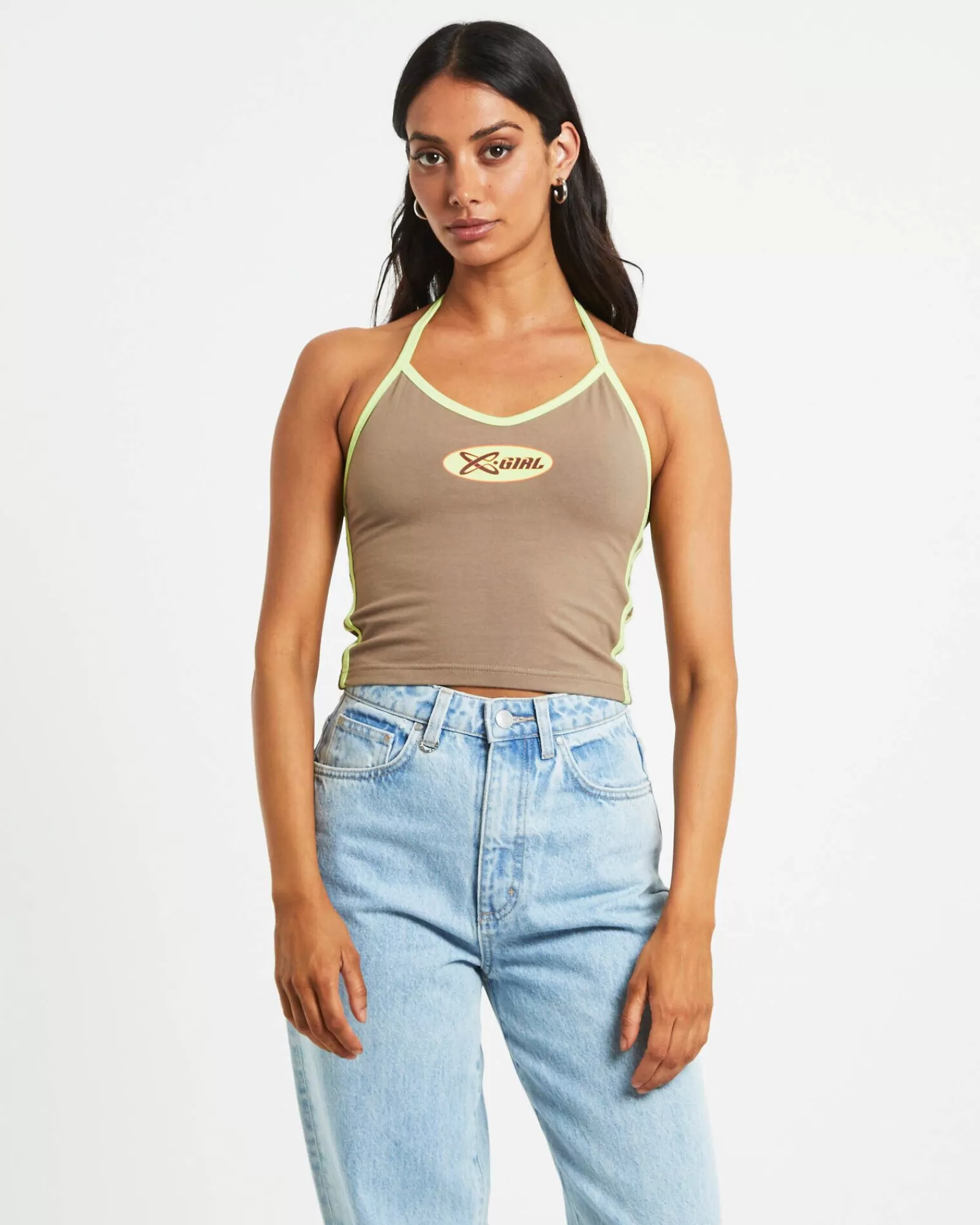 Online X GIRL Infinity Halter Top In Taupe Brown