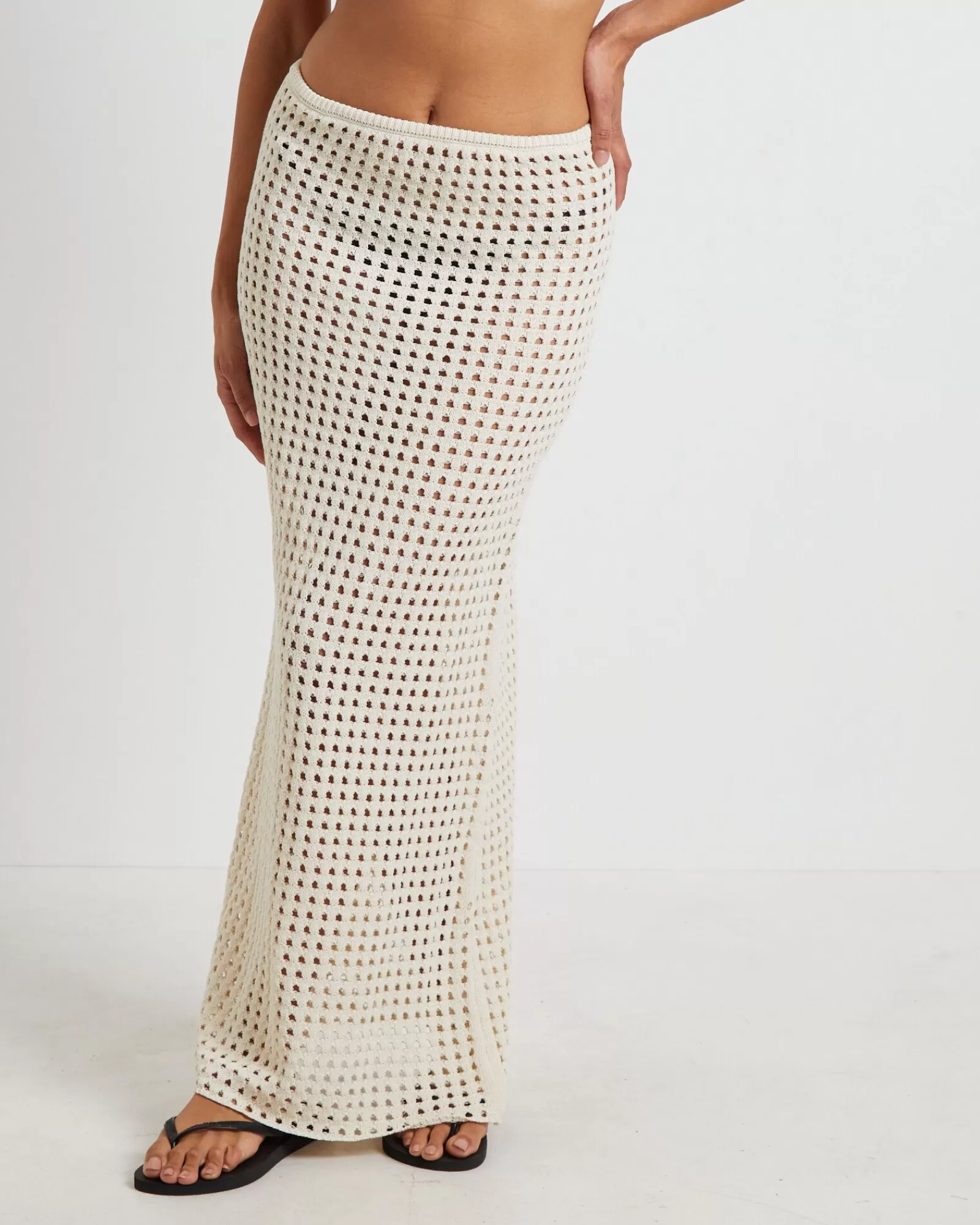 Store SUBTITLED Iris Crochet Maxi Skirt In Warm White