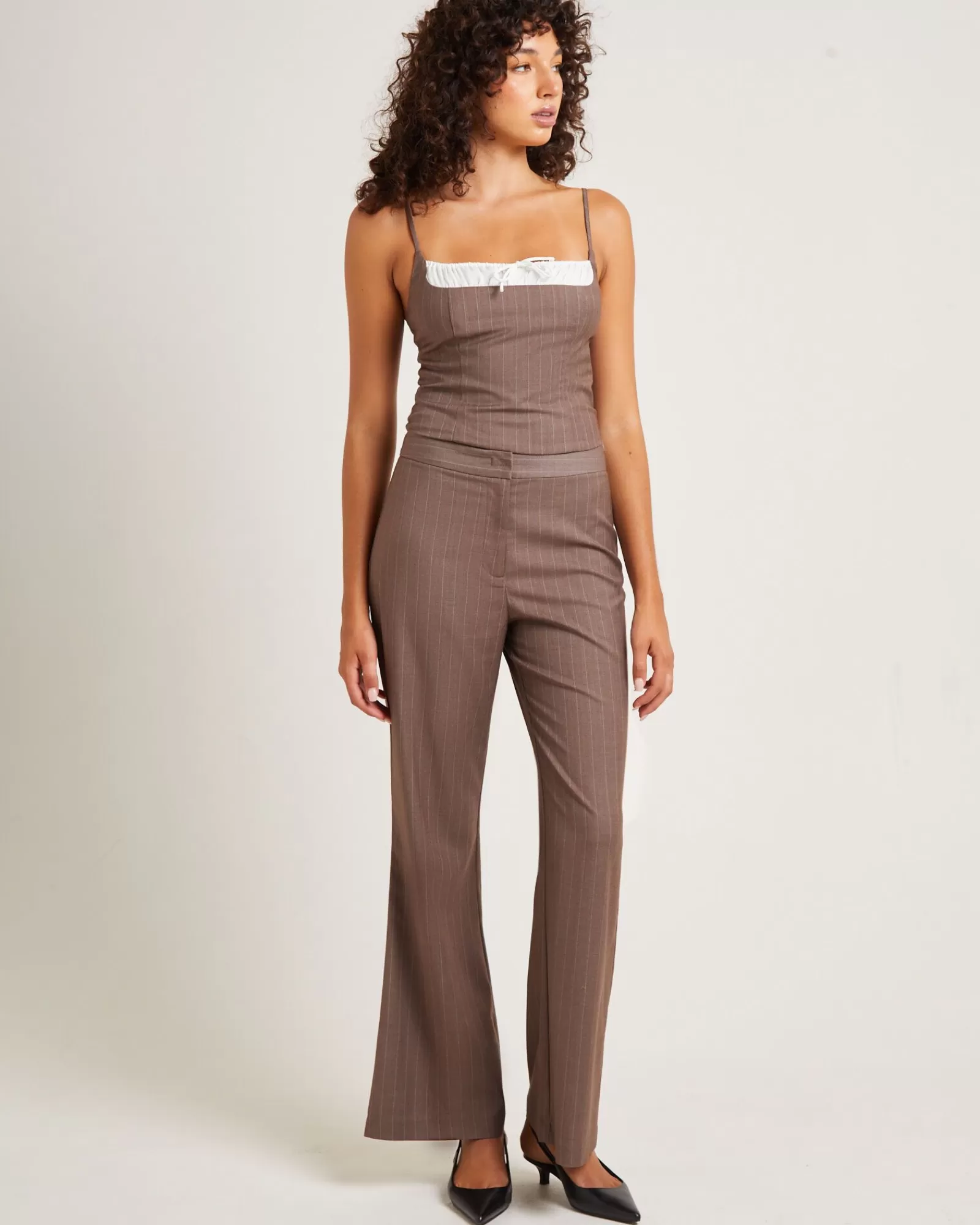 Store ALICE IN THE EVE Jenna Pinstripe Straight Pants Chocolate