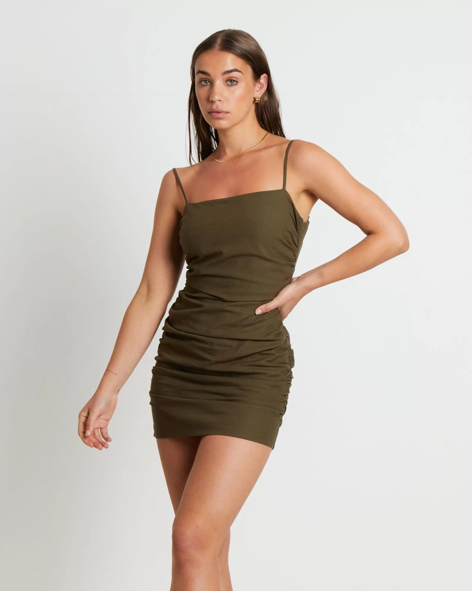 Cheap SUBTITLED Jorje Gather Mini Dress In Olive Green