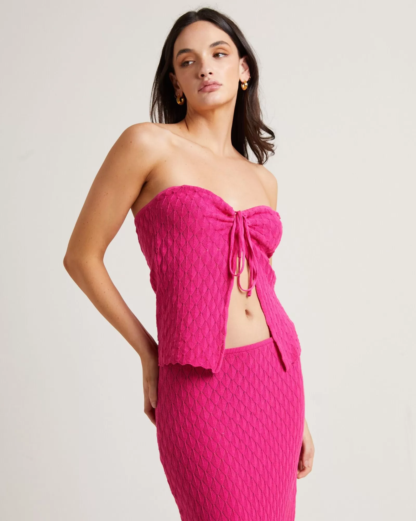 Best Sale SUBTITLED Josie Crochettie Tie Front Top In Lipstick Pink