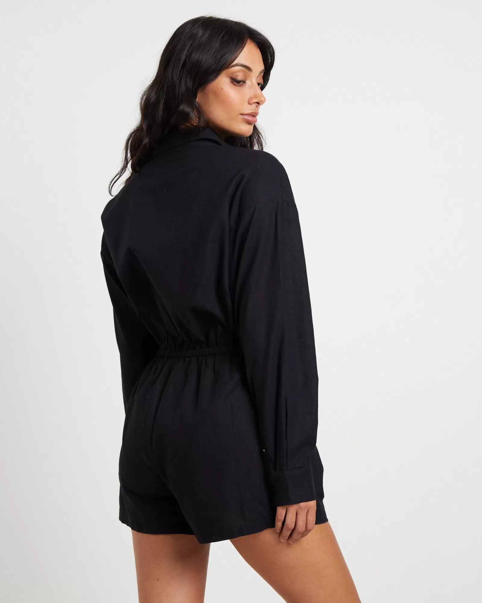 Shop SUBTITLED Joslin Boxy Long Sleeve Shirt Playsuit In Black