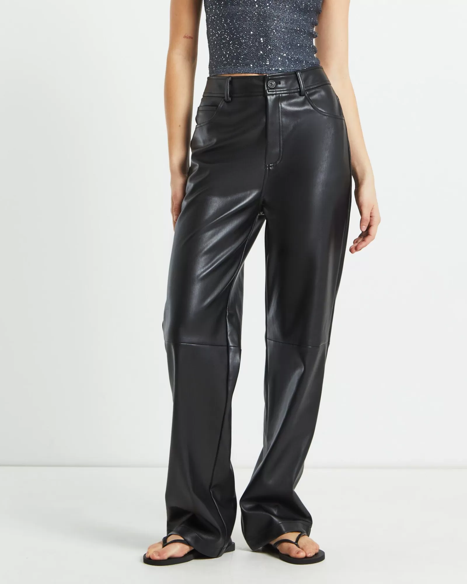 Shop ALICE IN THE EVE Karli Leather Look Straight Leg Pants In Black