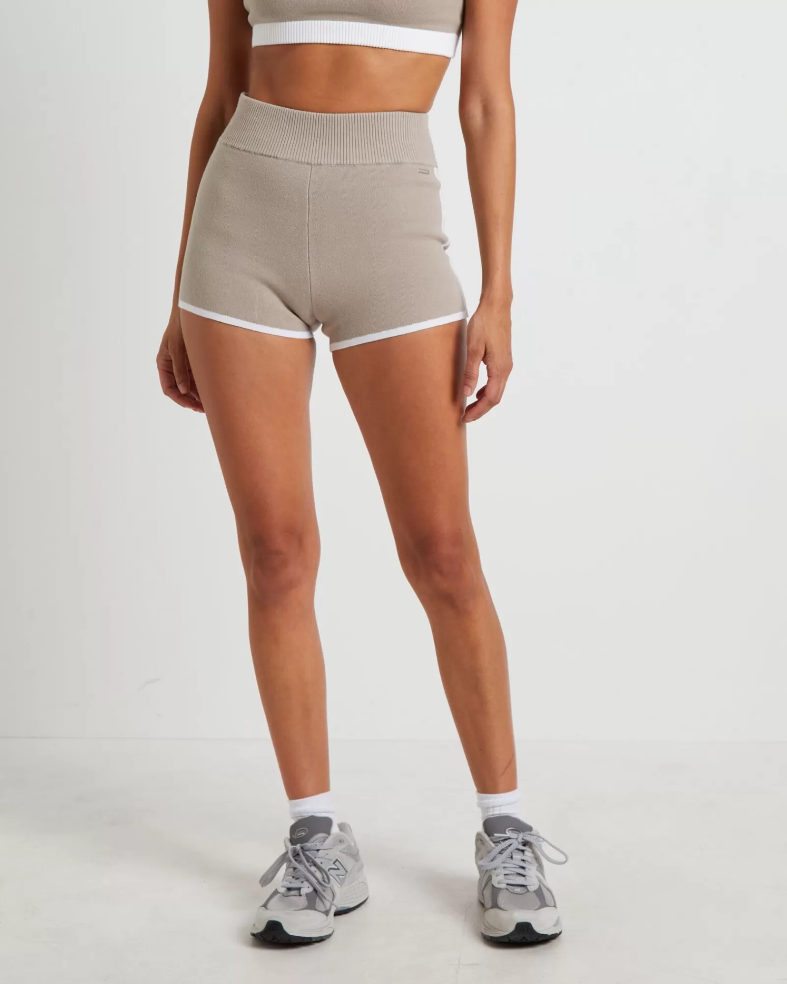 Best Sale SUBTITLED SPORTS CLUB Kay Knit Contrast Hot Shorts In Biscuit Beige