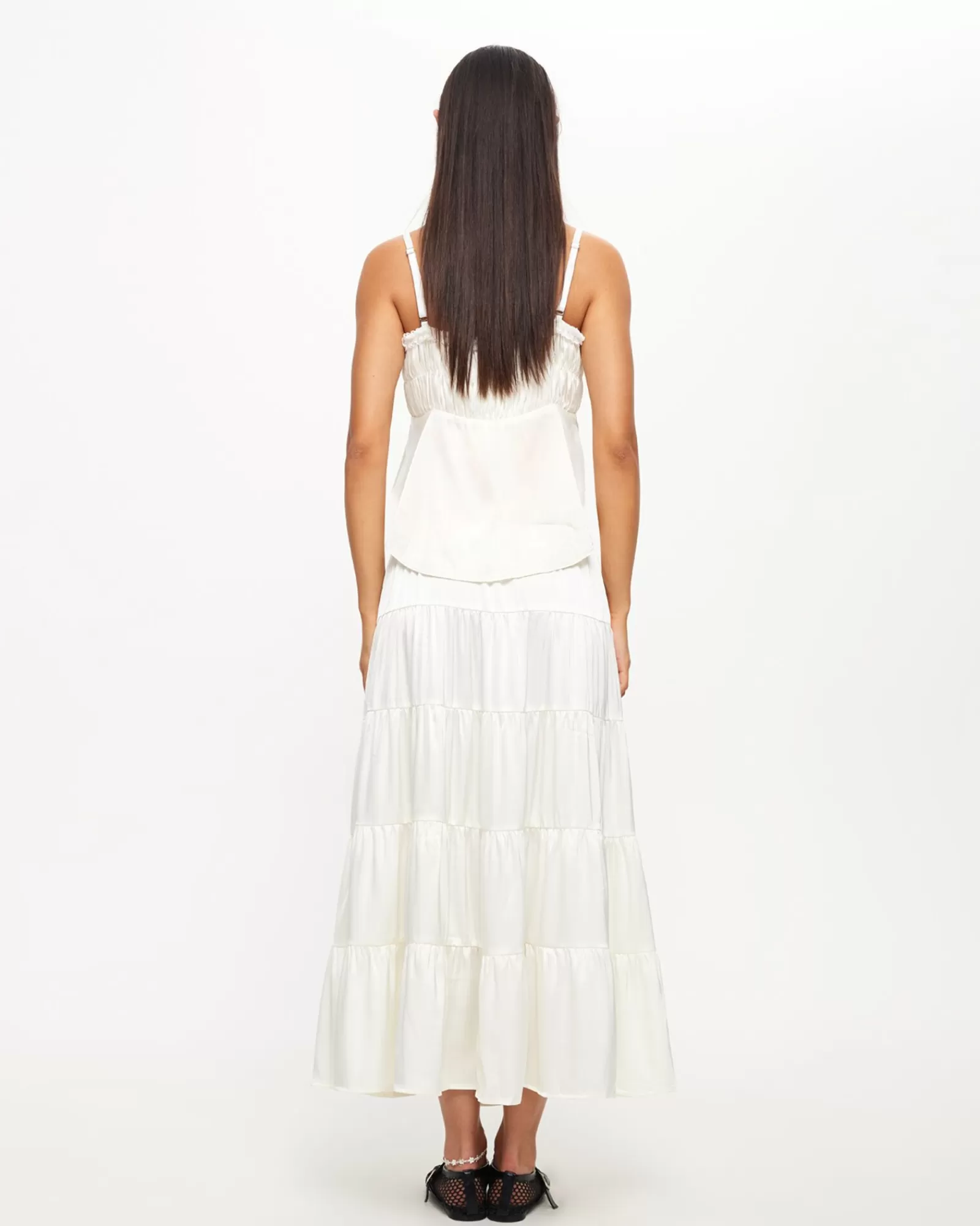 Hot LIONESS Keira Tiered Midi Skirt In Porcelain