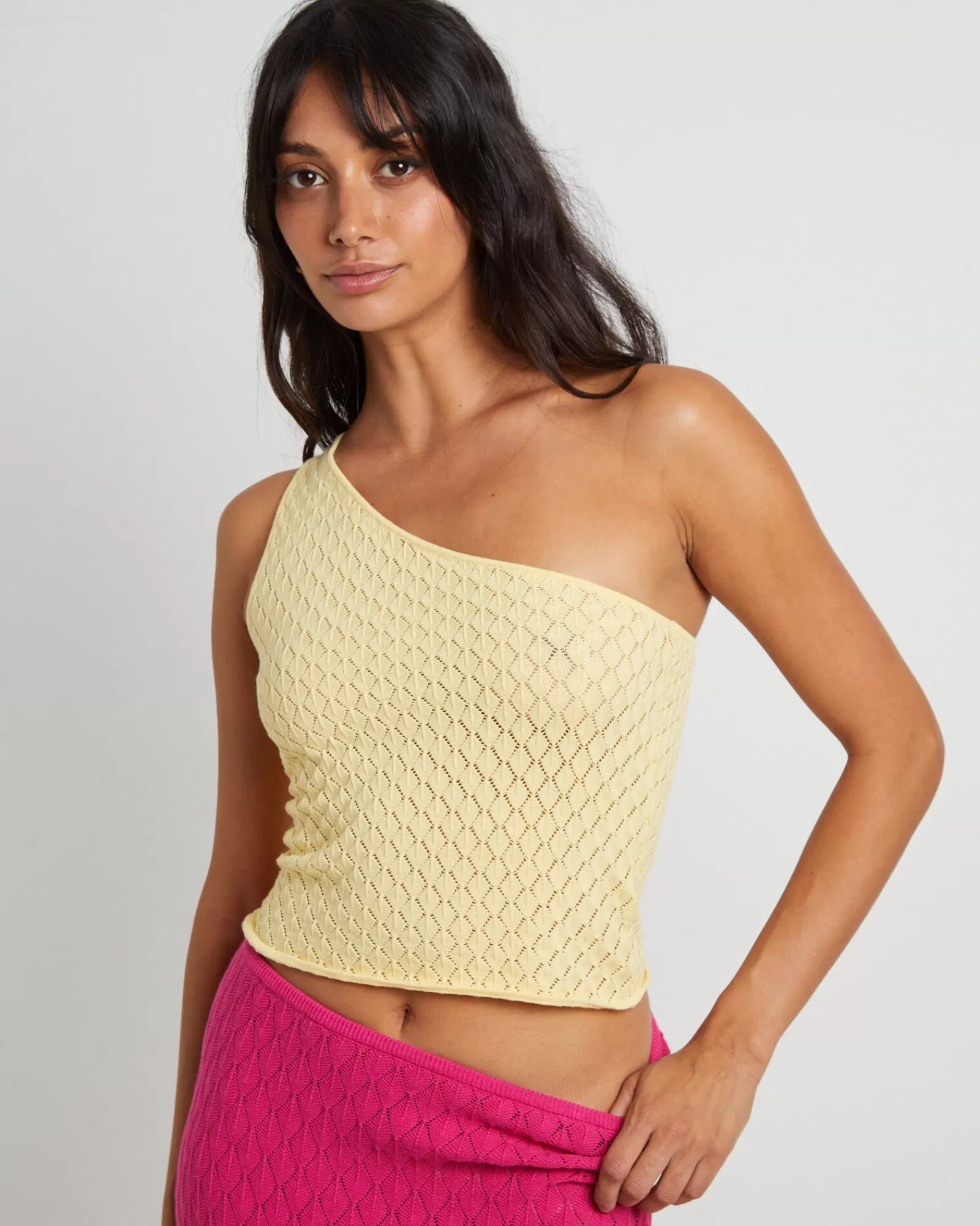 Cheap SUBTITLED Kerby Crochet One Shoulder Top In Lemon